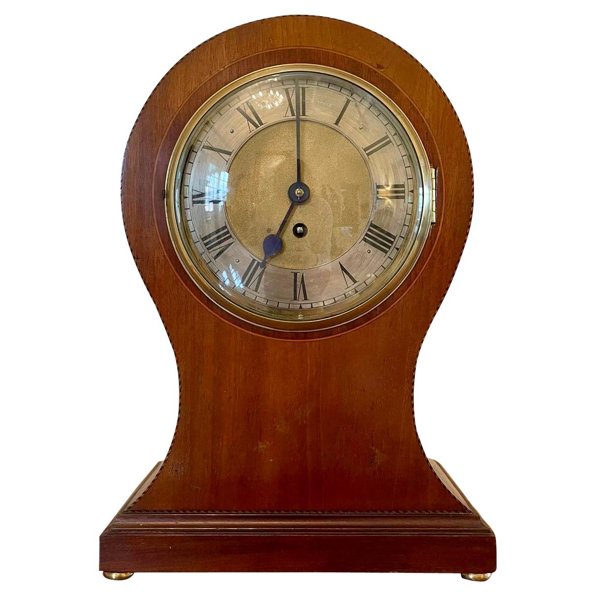 Large Antique Edwardian Inlaid Mahogany Balloon Shaped Mantel Clock
