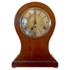 Large Antique Edwardian Inlaid Mahogany Balloon Shaped Mantel Clock