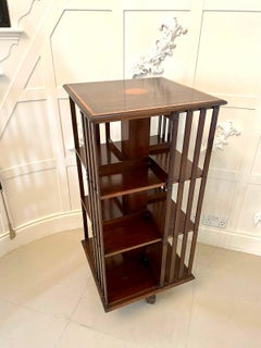 Large Antique Edwardian Inlaid Mahogany Revolving Bookcase