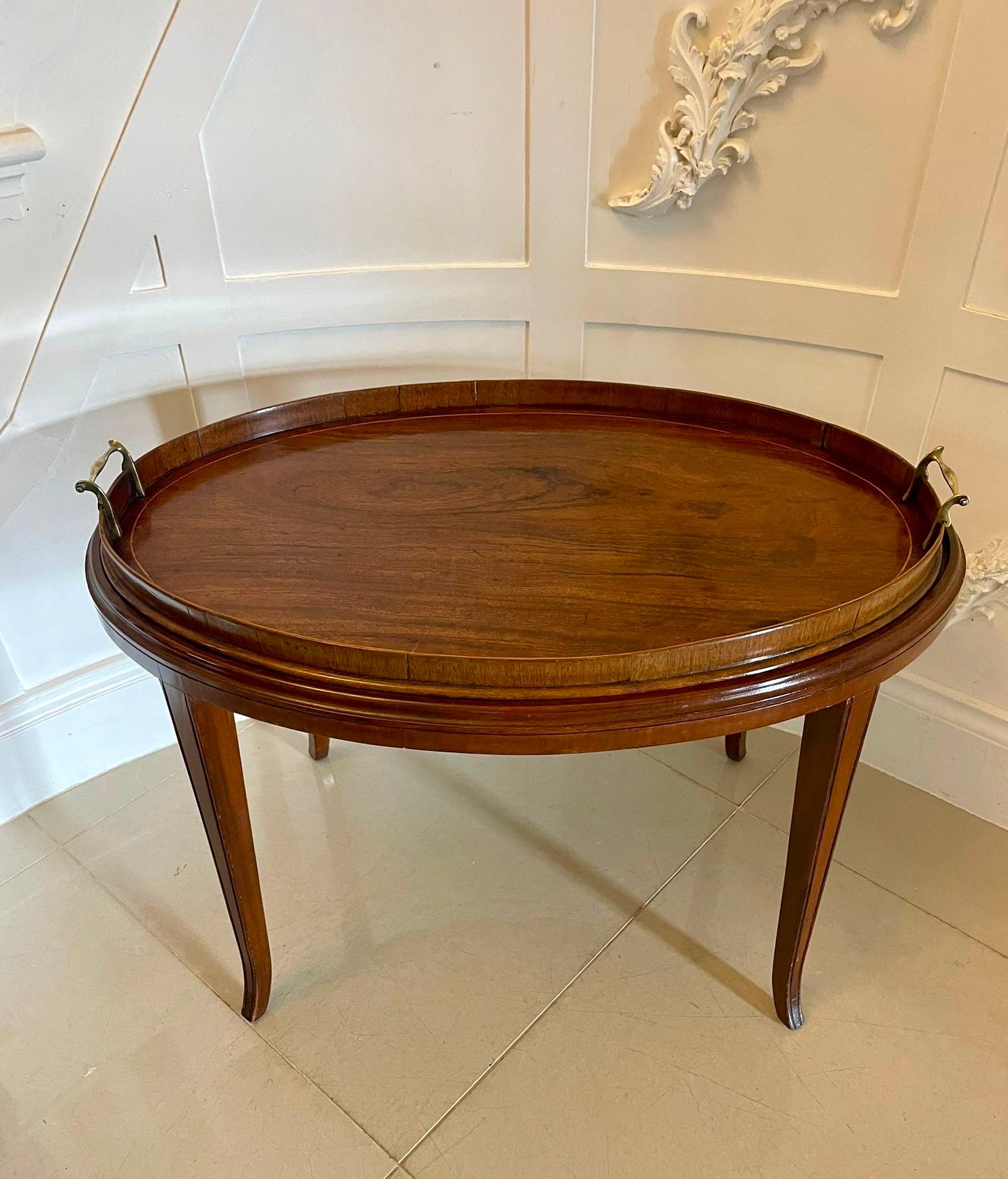 Large Antique Edwardian Oval Quality Figured Mahogany Tea Tray on Stand  For Sale 4