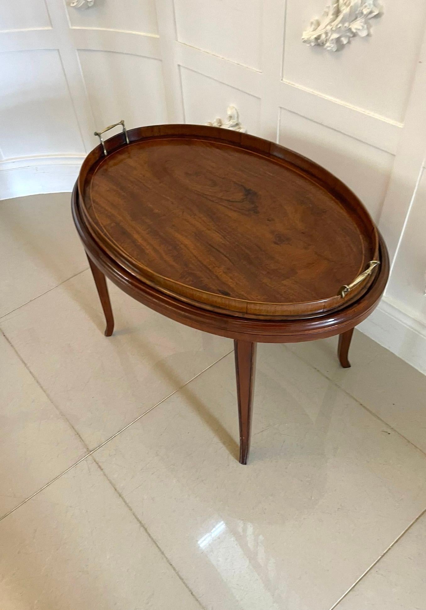 Large Antique Edwardian Oval Quality Figured Mahogany Tea Tray on Stand  For Sale 5