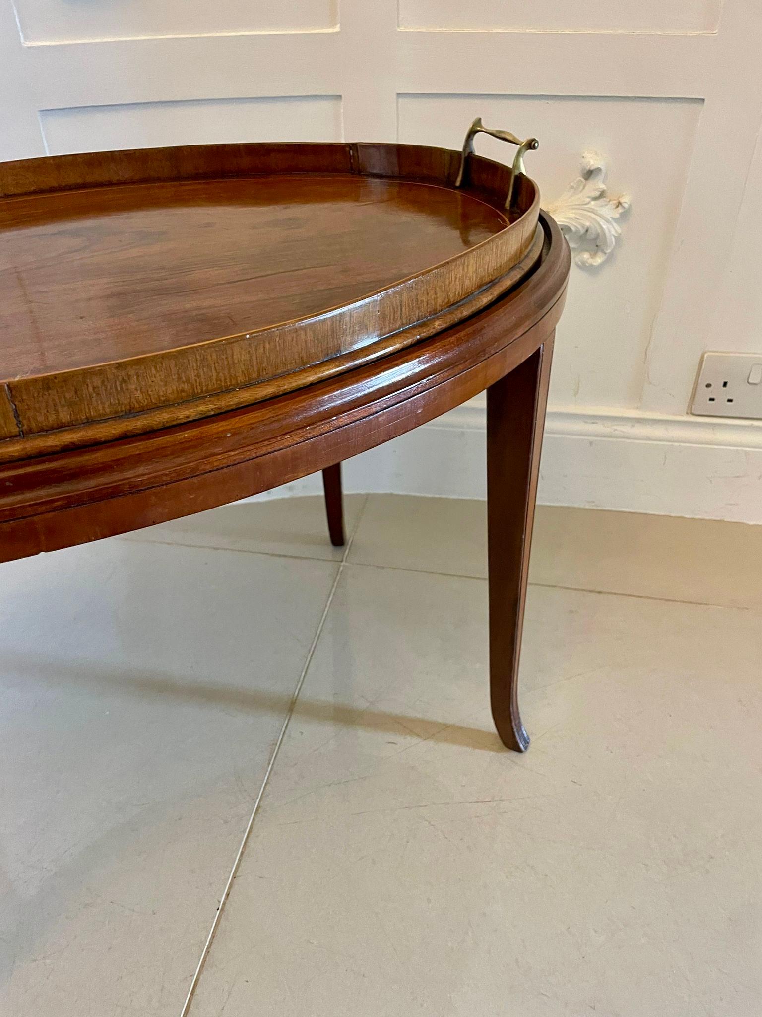 Large Antique Edwardian Oval Quality Figured Mahogany Tea Tray on Stand  In Good Condition For Sale In Suffolk, GB
