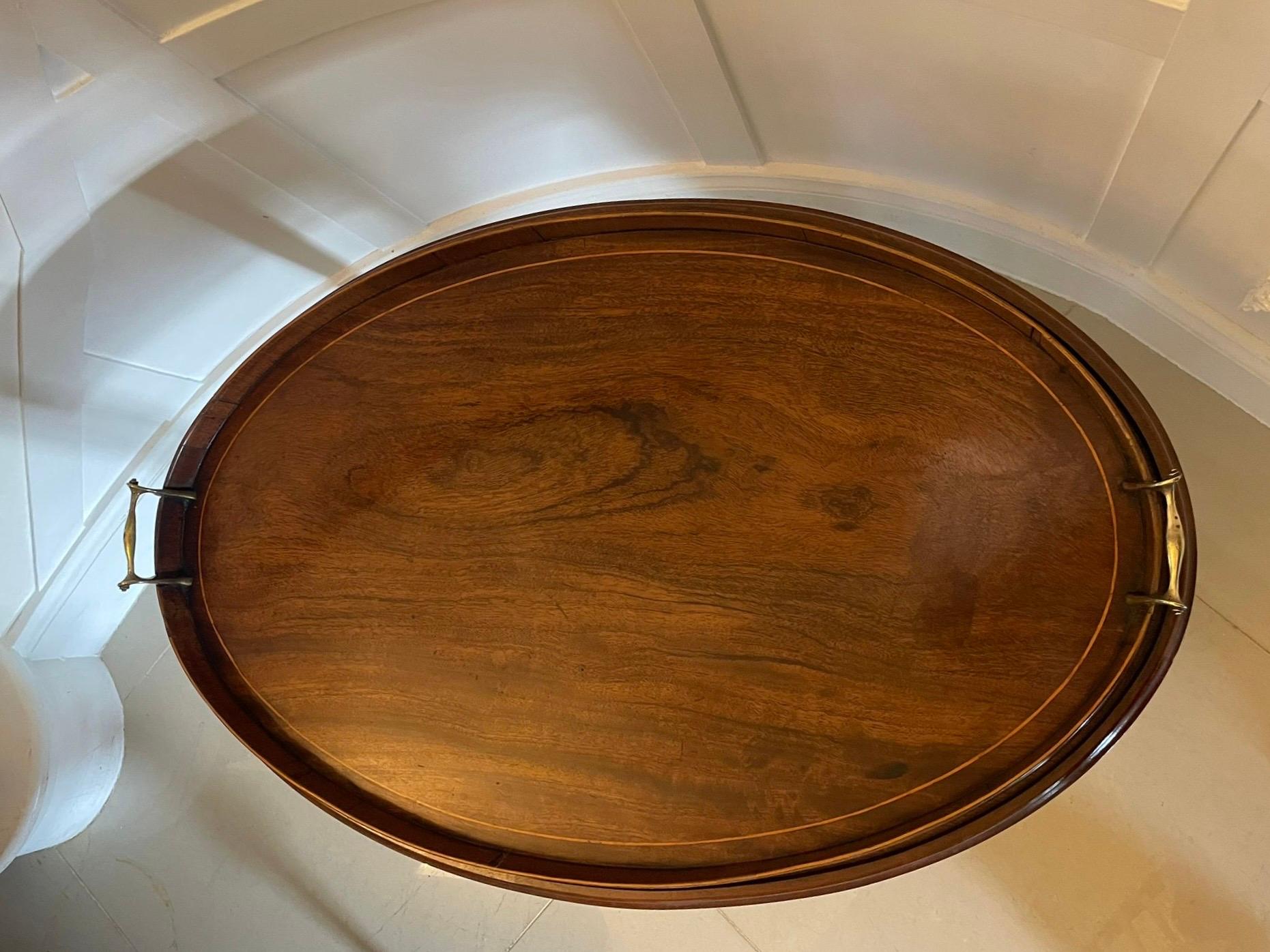 Other Large Antique Edwardian Oval Quality Figured Mahogany Tea Tray on Stand  For Sale