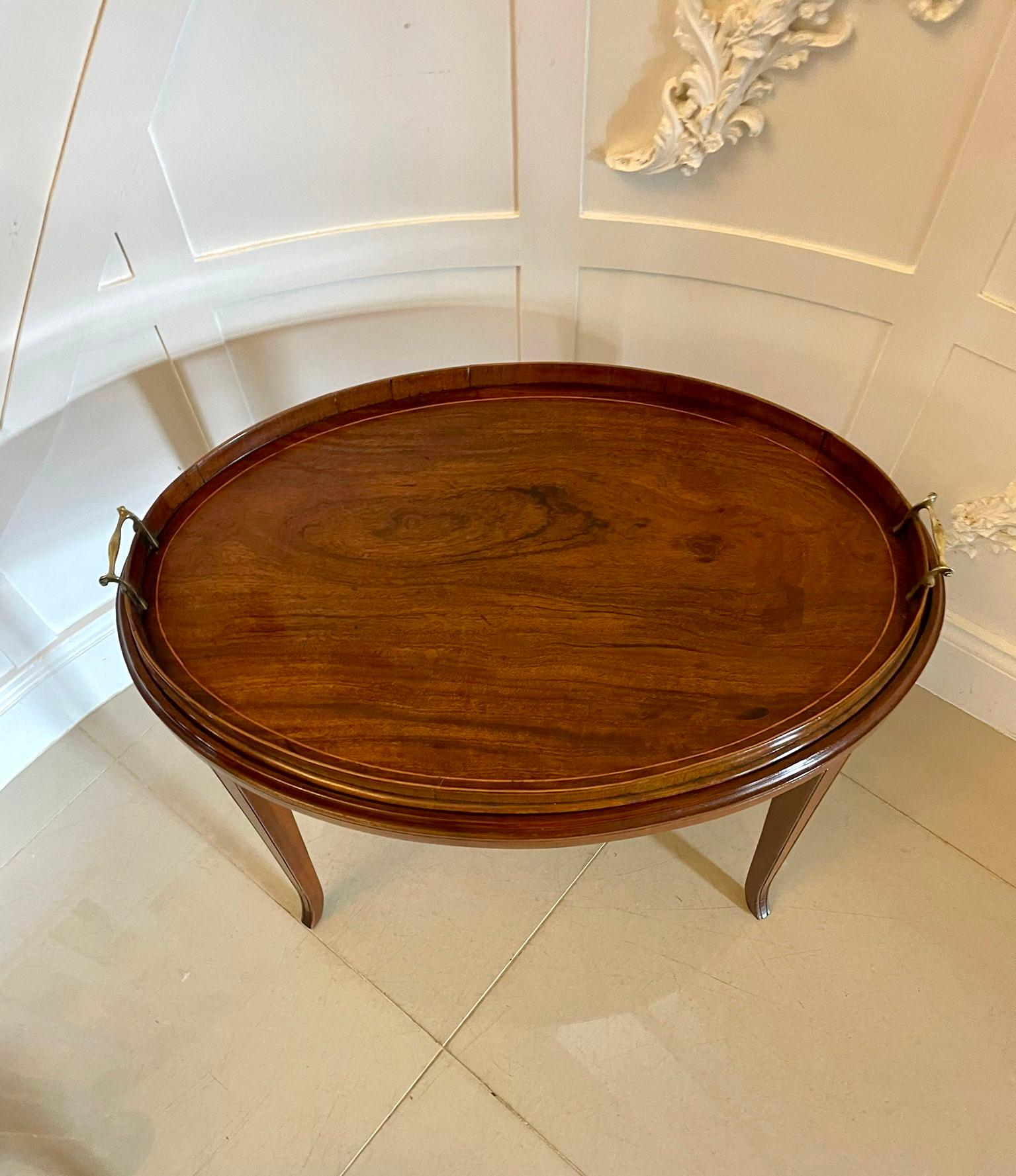 Large Antique Edwardian Oval Quality Figured Mahogany Tea Tray on Stand  For Sale 2