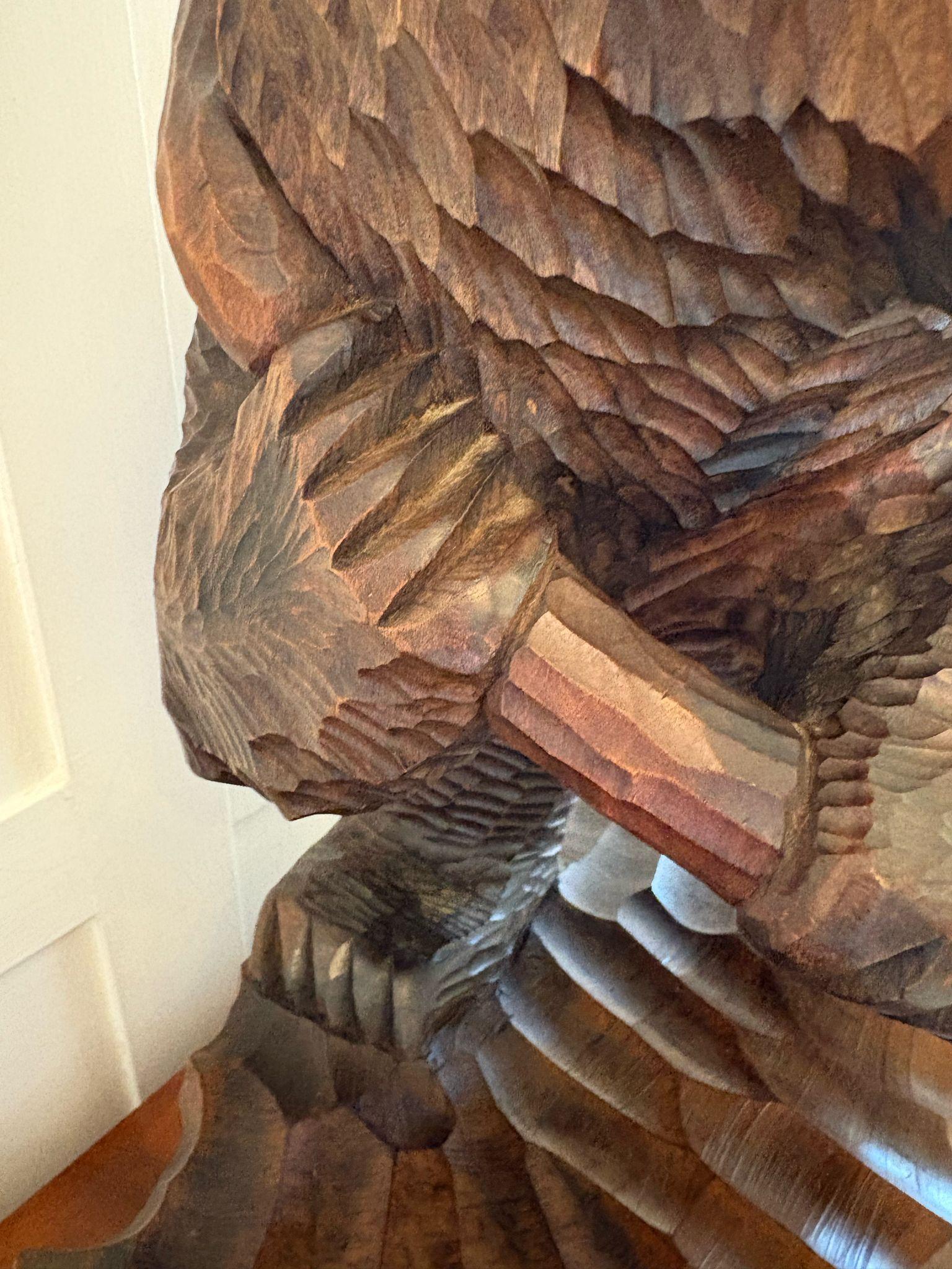 Large antique Edwardian quality carved linden wood Japanese bear carrying a fish having a large Japanese carved bear carrying a fish on his back standing on carved rock wonderful colours 

A splendid carving in marvellous condition and of desirable