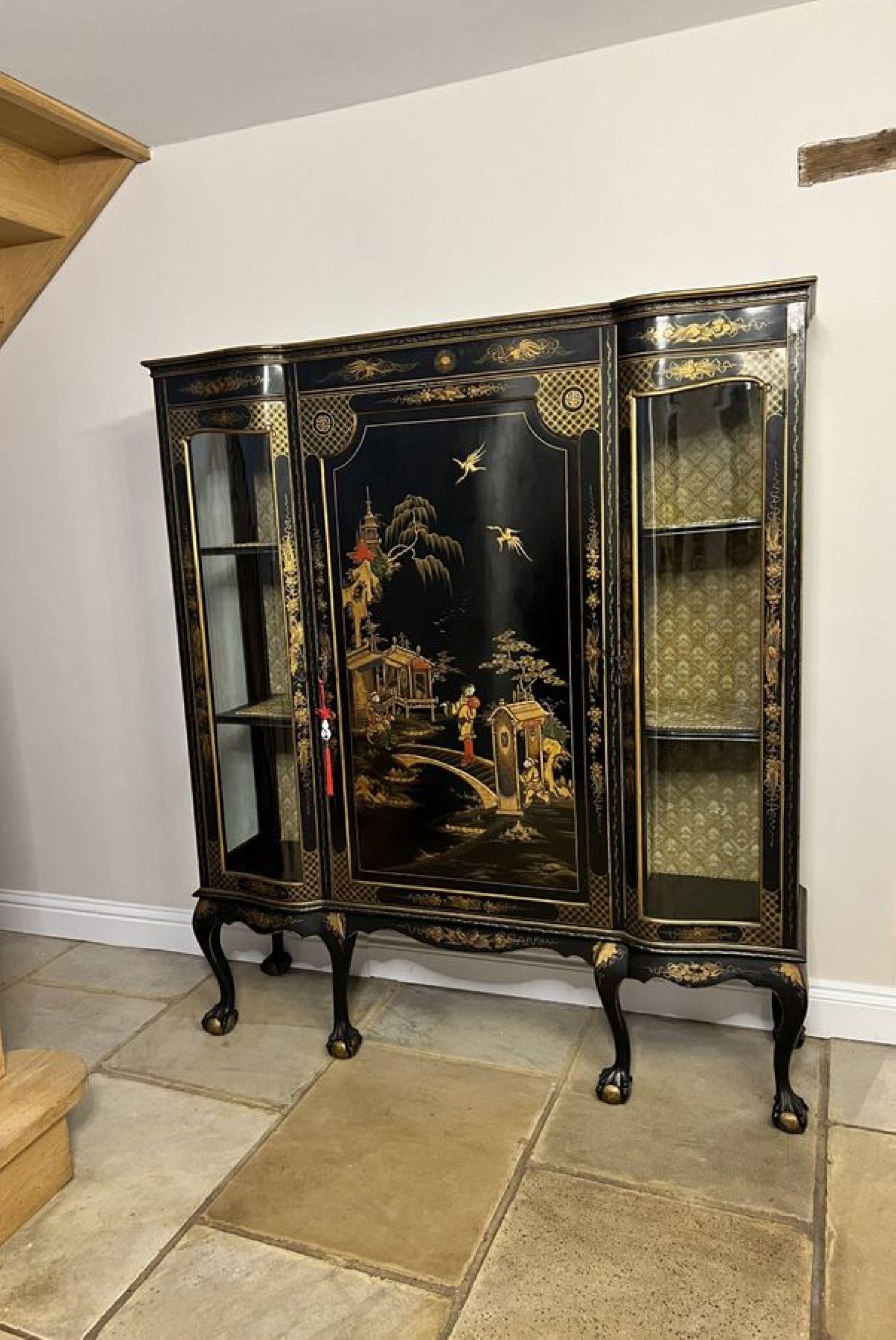 Large antique Edwardian quality chinoiserie decorated display cabinet  For Sale 5