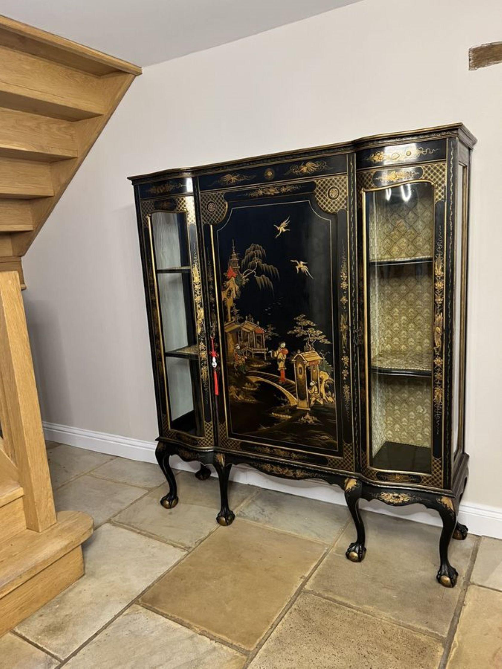 Large antique Edwardian quality chinoiserie decorated display cabinet  For Sale 6
