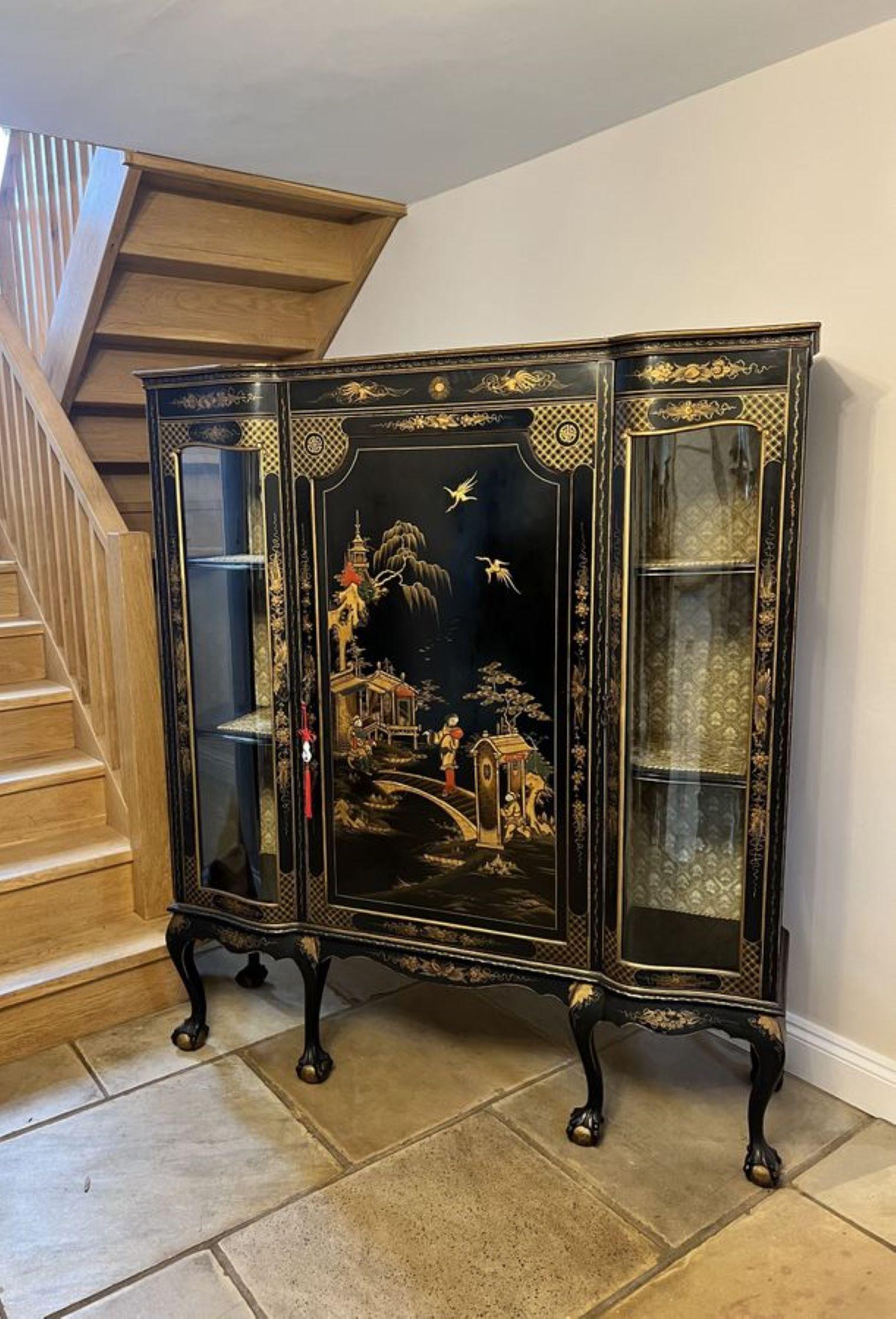 Large antique Edwardian quality chinoiserie decorated display cabinet  For Sale 8