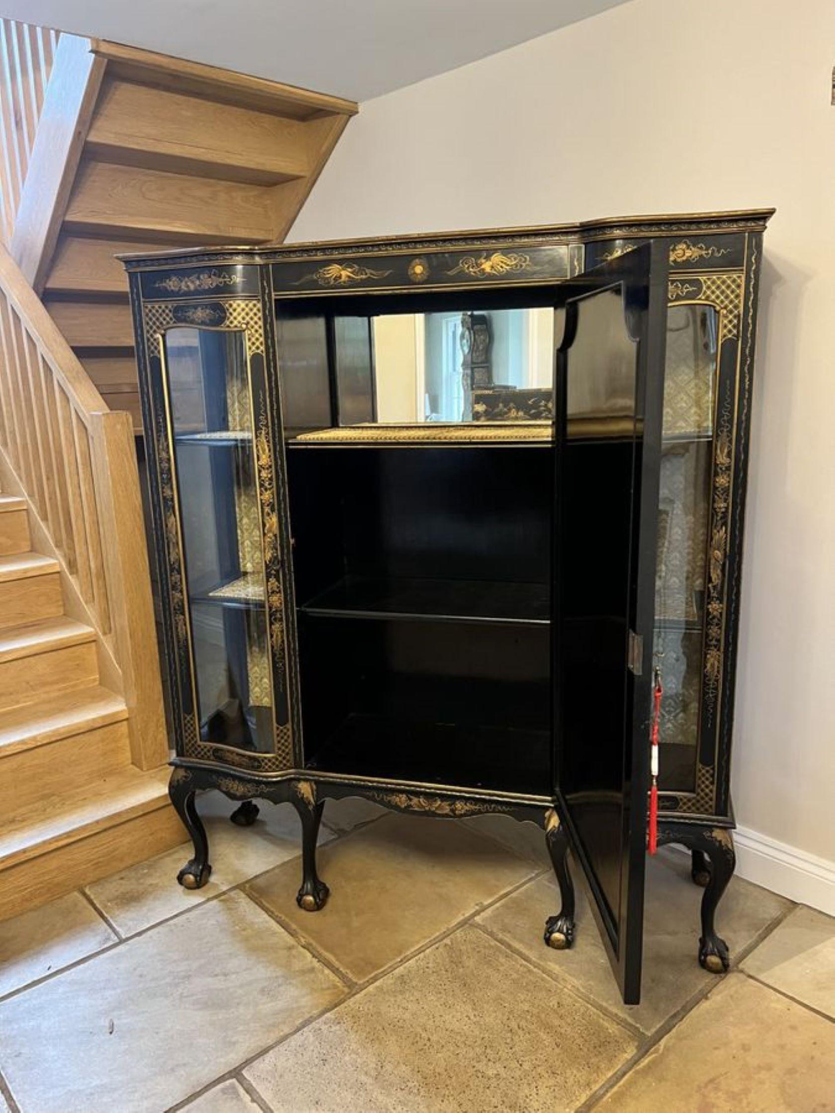 Glass Large antique Edwardian quality chinoiserie decorated display cabinet  For Sale