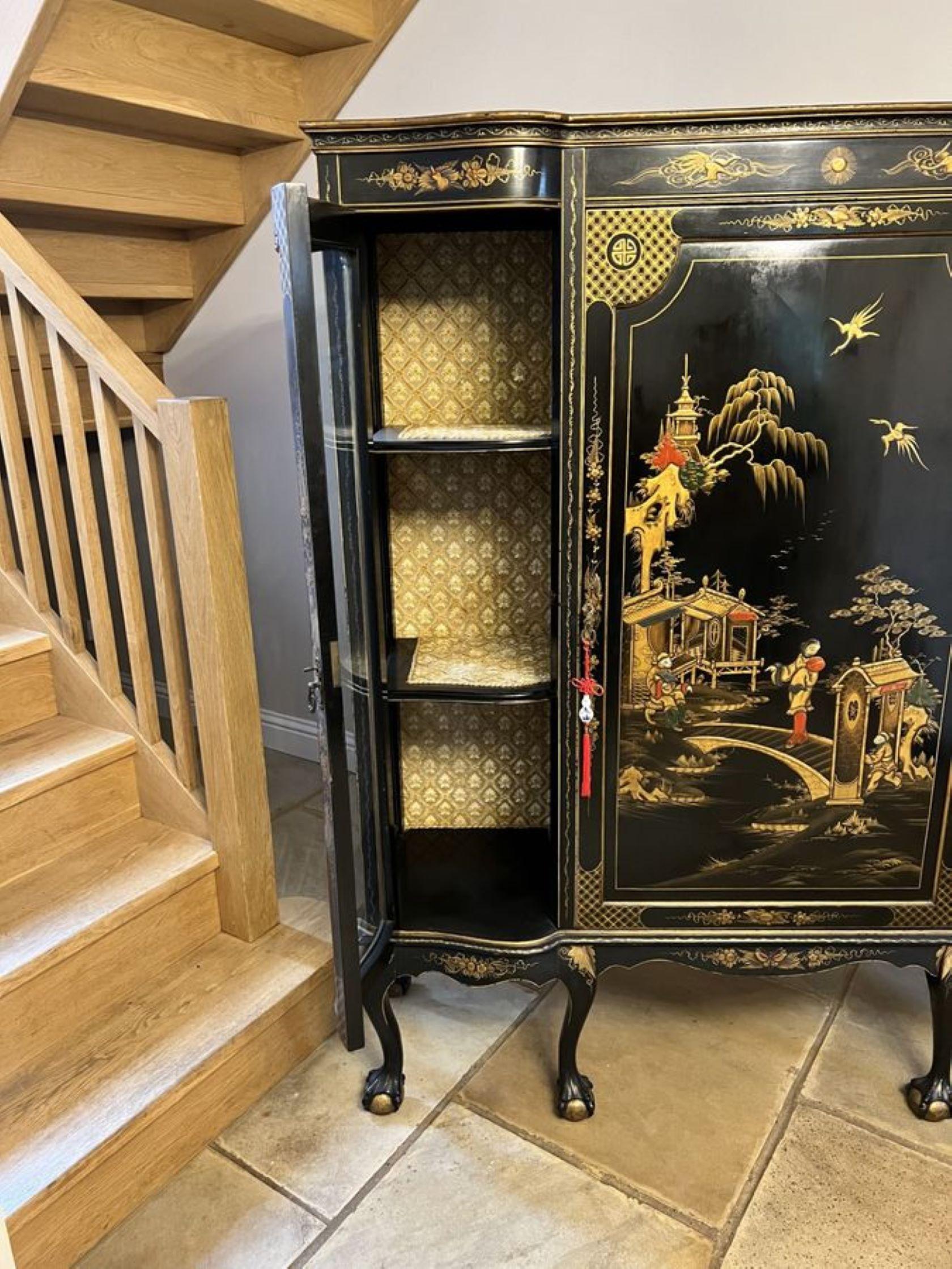 Large antique Edwardian quality chinoiserie decorated display cabinet  For Sale 1