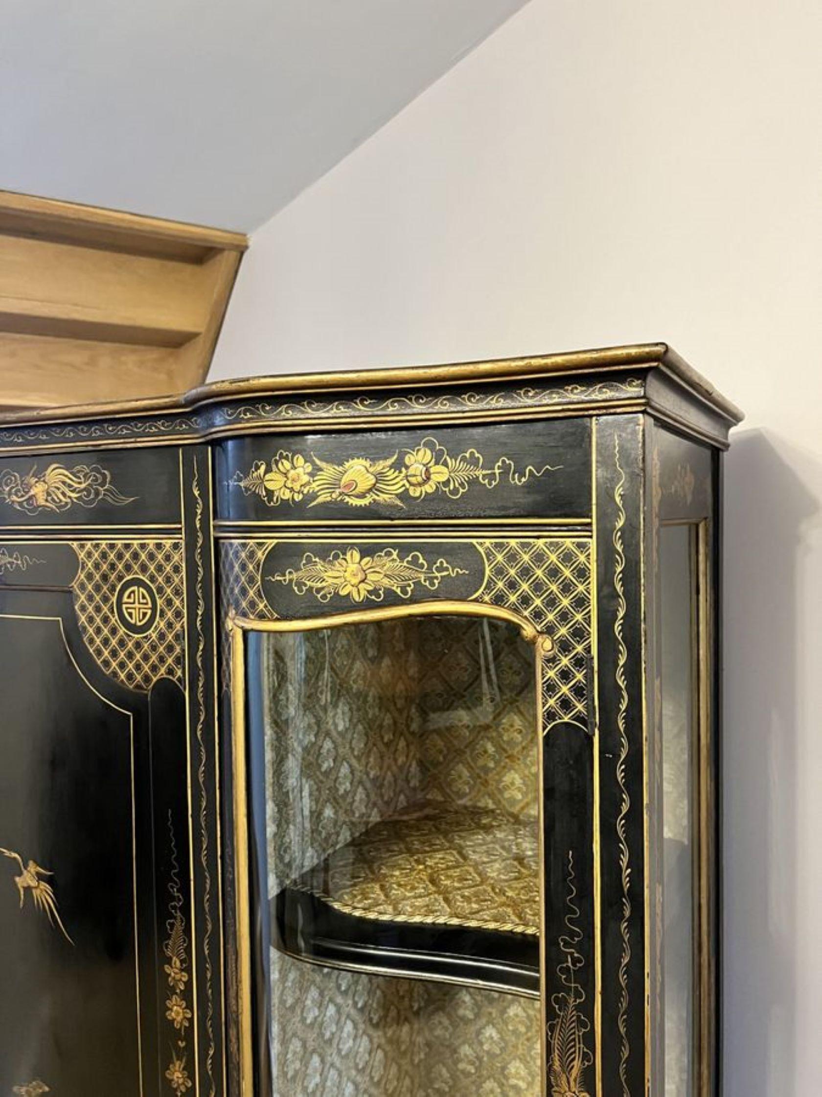 Large antique Edwardian quality chinoiserie decorated display cabinet  For Sale 2