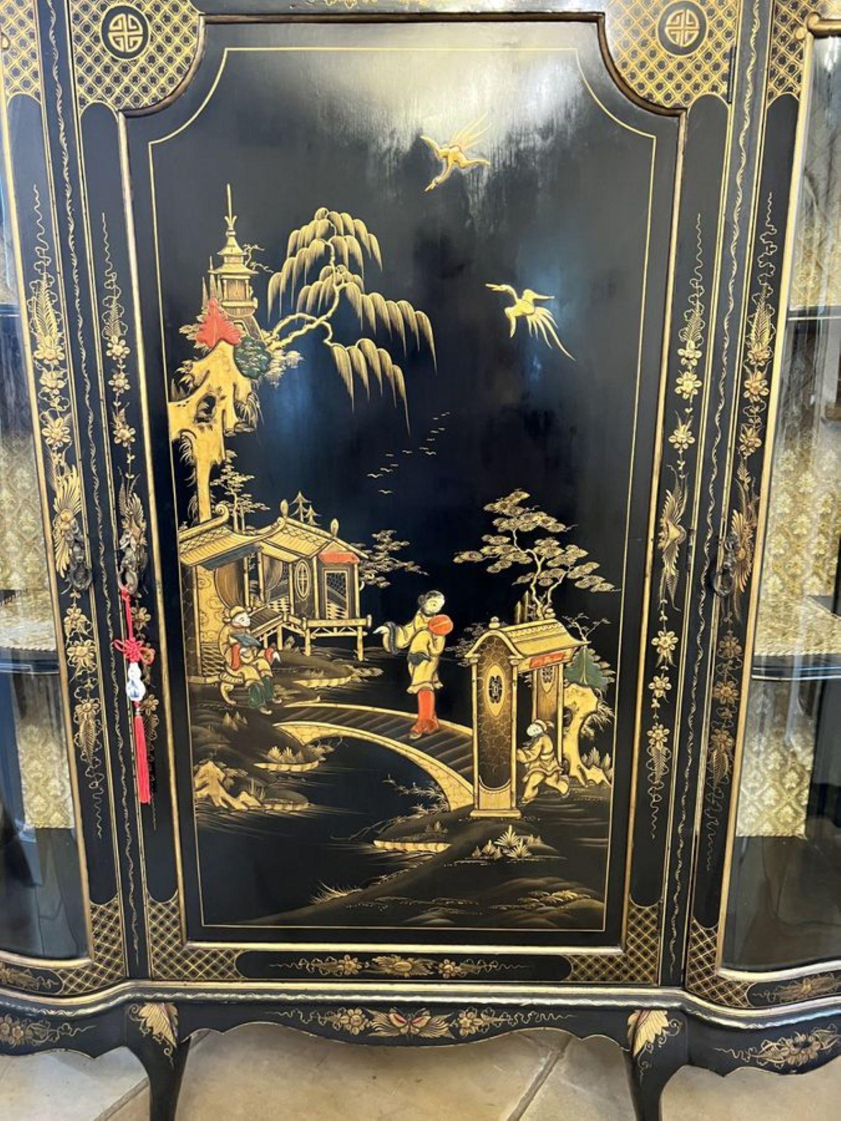 Large antique Edwardian quality chinoiserie decorated display cabinet  For Sale 3