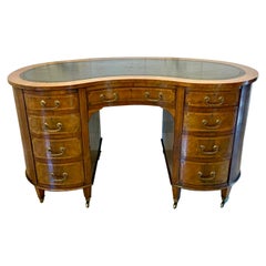 Large Antique Edwardian Quality Inlaid Mahogany Freestanding Kidney Shaped Desk