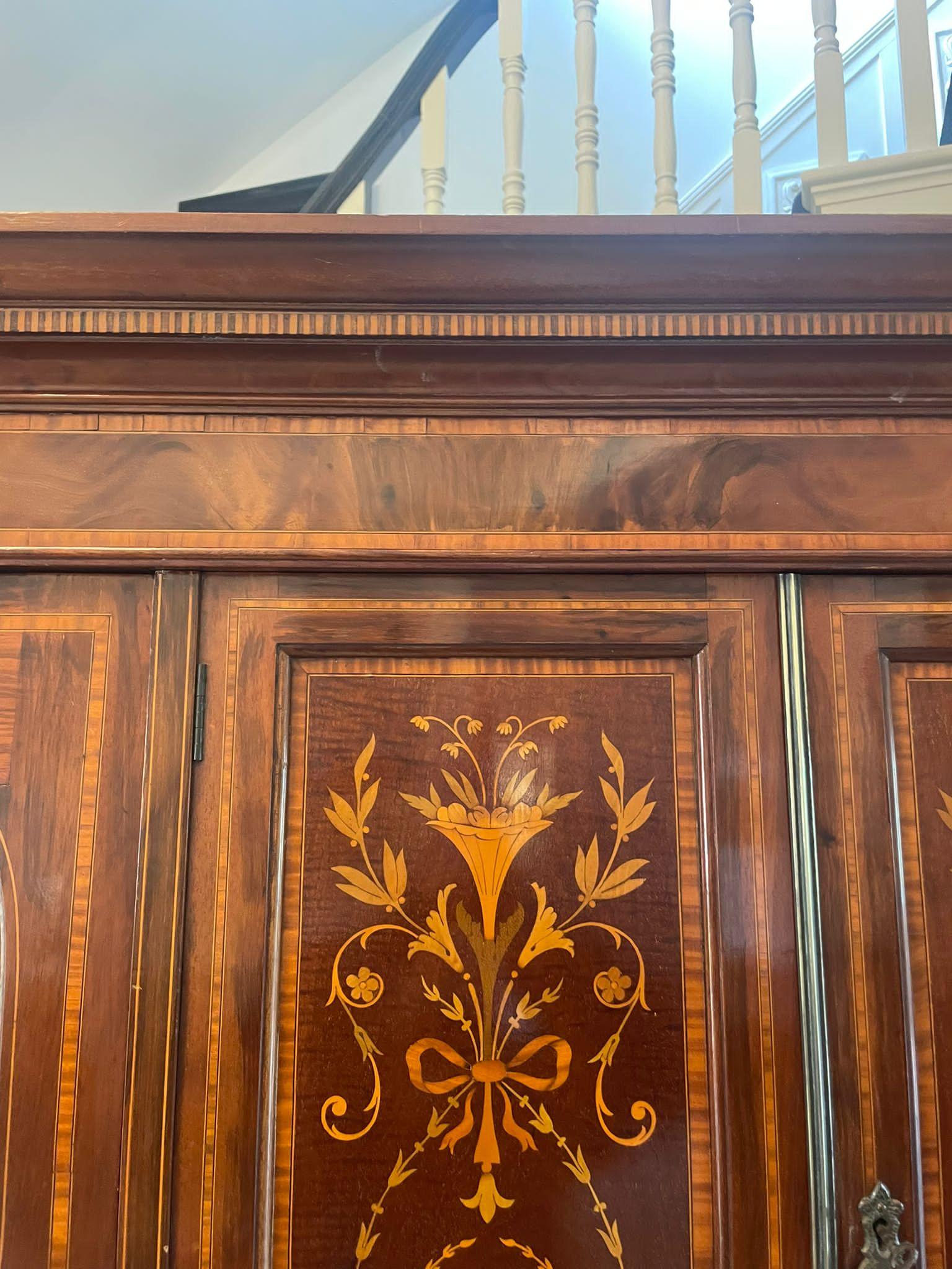 Inlay Large Antique Edwardian Quality Mahogany Marquetry Inlaid Wardrobe