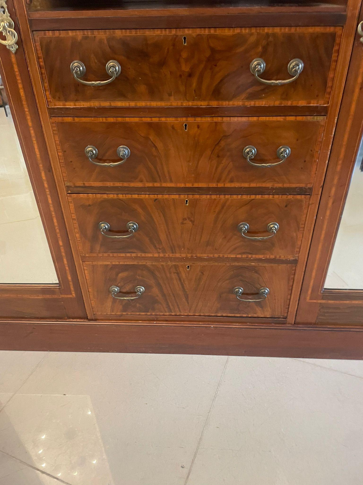 Large Antique Edwardian Quality Mahogany Marquetry Inlaid Wardrobe  In Good Condition In Suffolk, GB