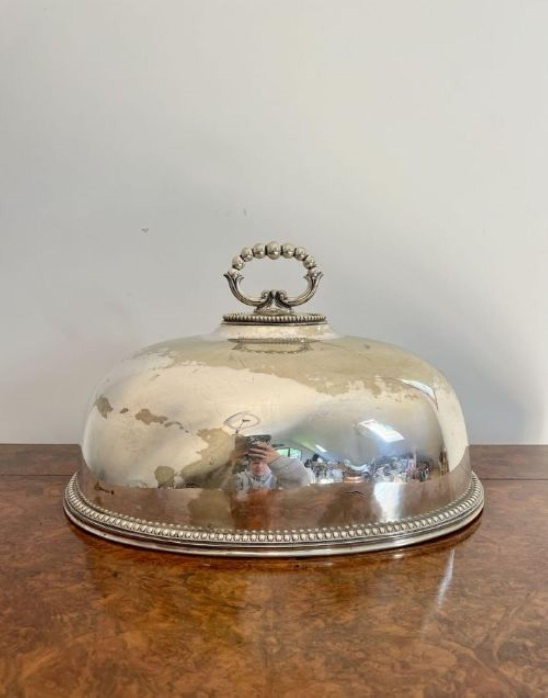 Large antique Edwardian quality silver plated meat cover In Good Condition For Sale In Ipswich, GB