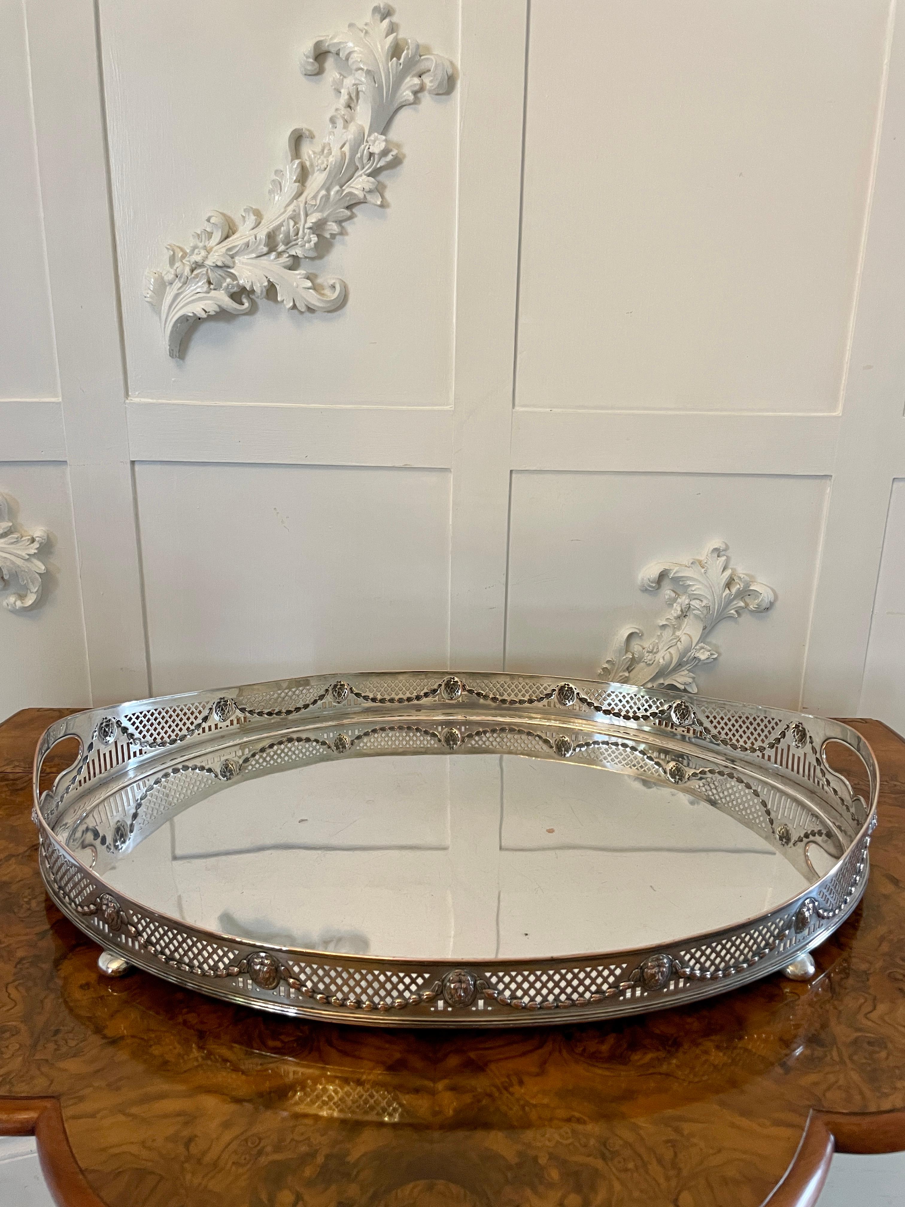  Large Antique Edwardian Quality Silver Plated Oval Shaped Tea Tray  For Sale 4