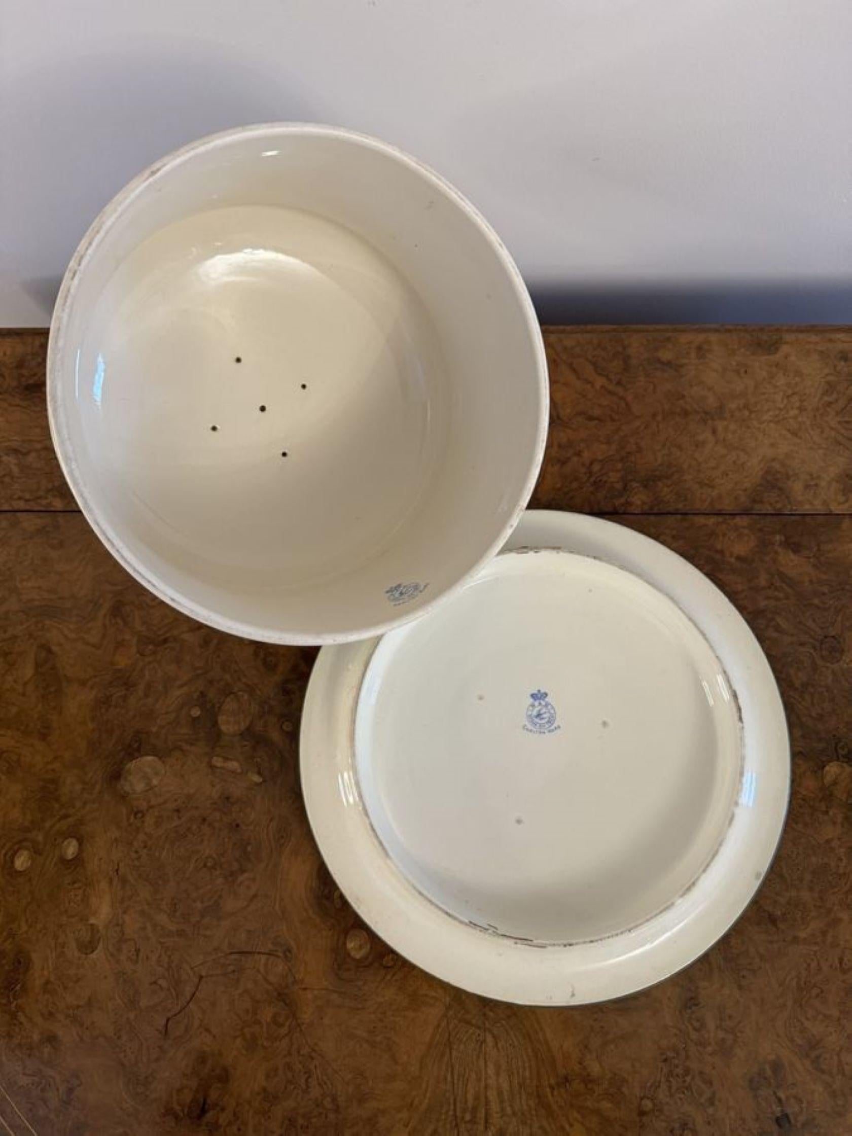 Large antique Edwardian quality W&R Carlton ware cheese dish 2