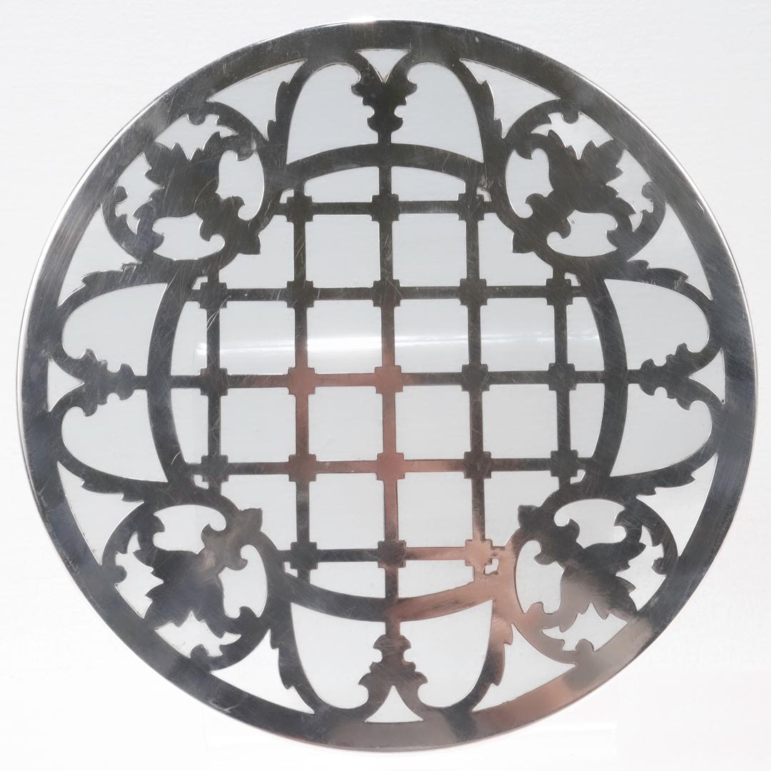 Large Antique Edwardian Silver Overlay & Glass Wine Coaster or Table Trivet For Sale 1