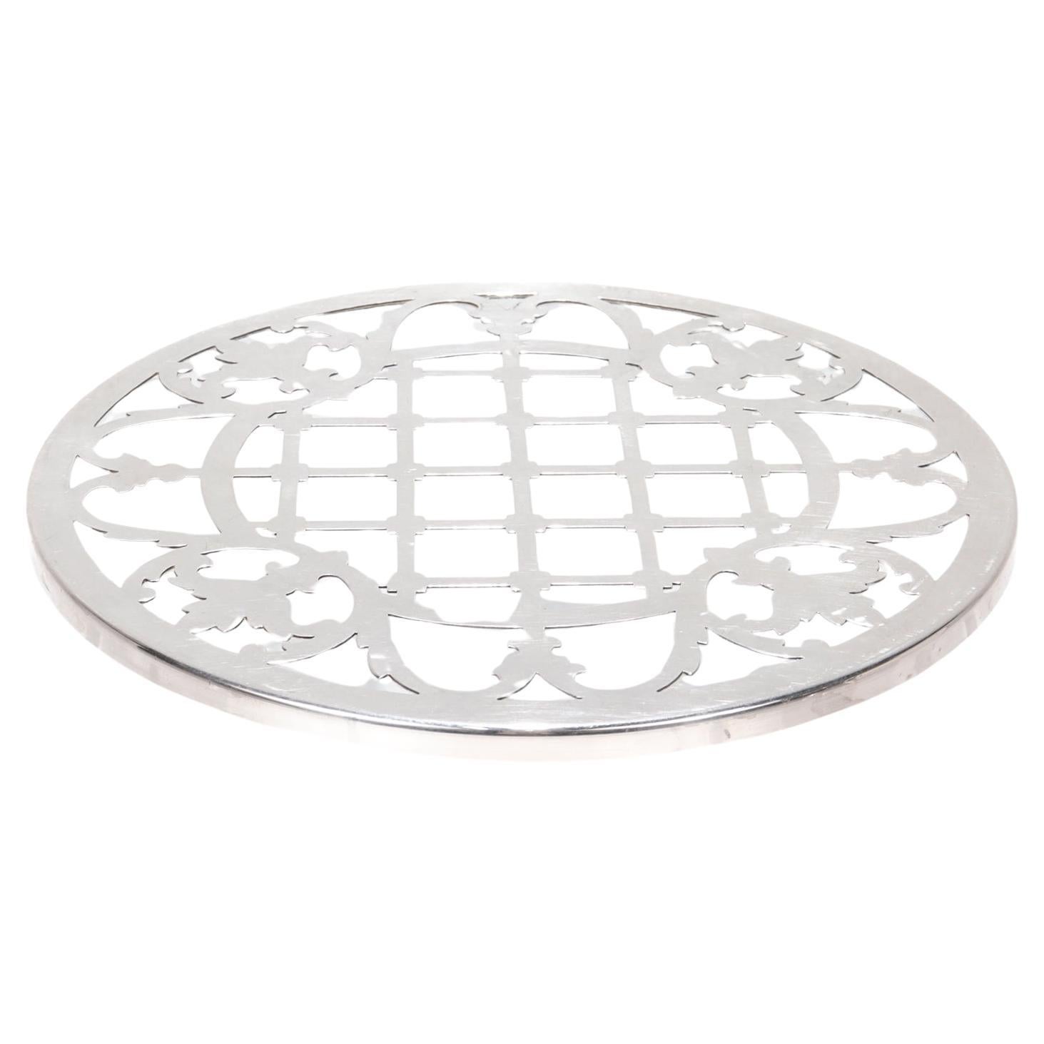 Large Antique Edwardian Silver Overlay & Glass Wine Coaster or Table Trivet For Sale