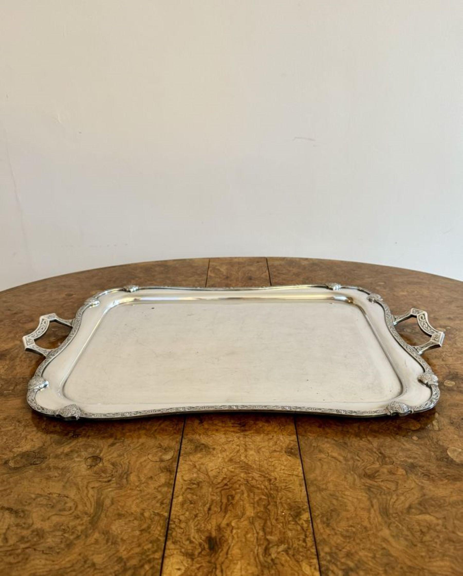 Large antique Edwardian silver plated tea tray  In Good Condition For Sale In Ipswich, GB