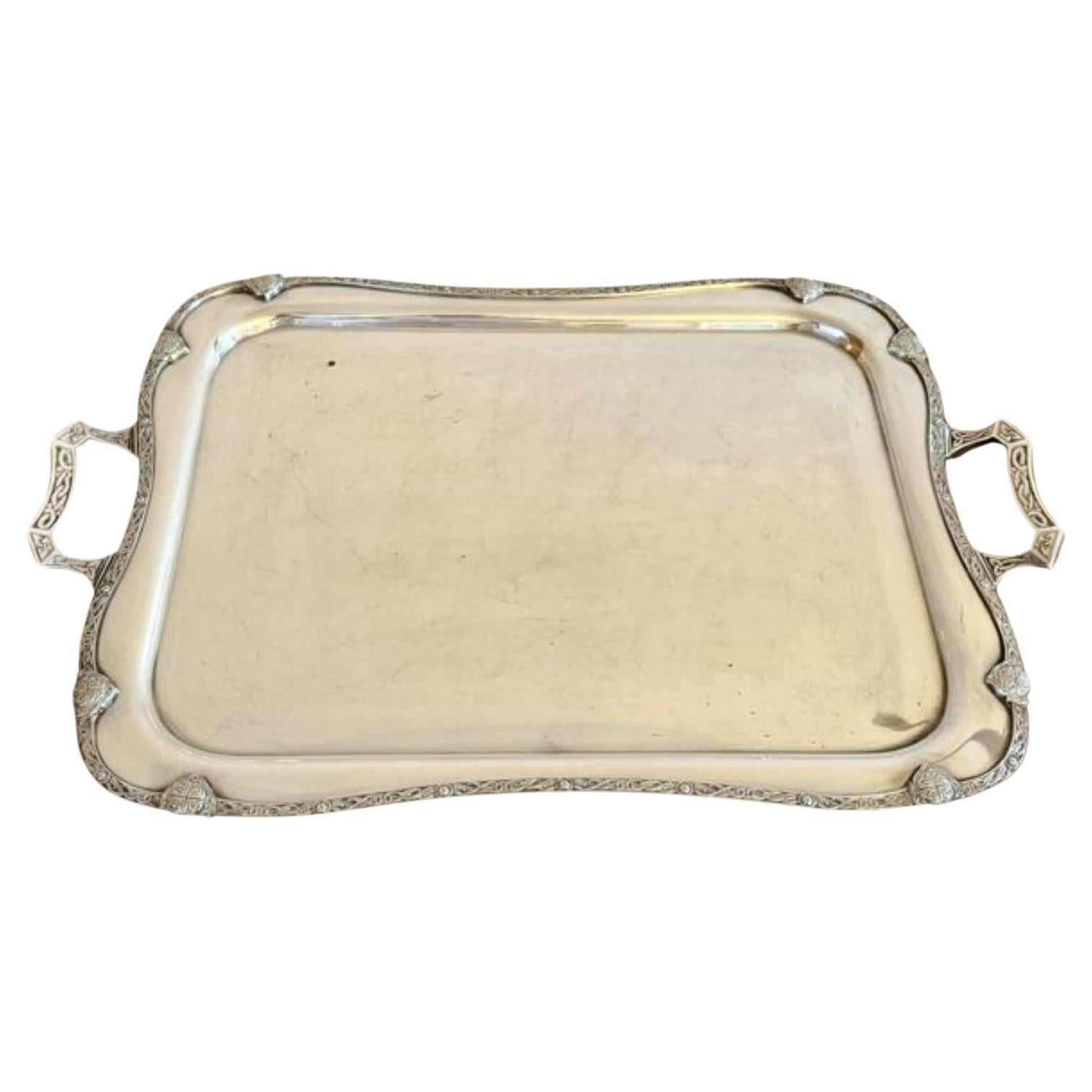 Large antique Edwardian silver plated tea tray  For Sale