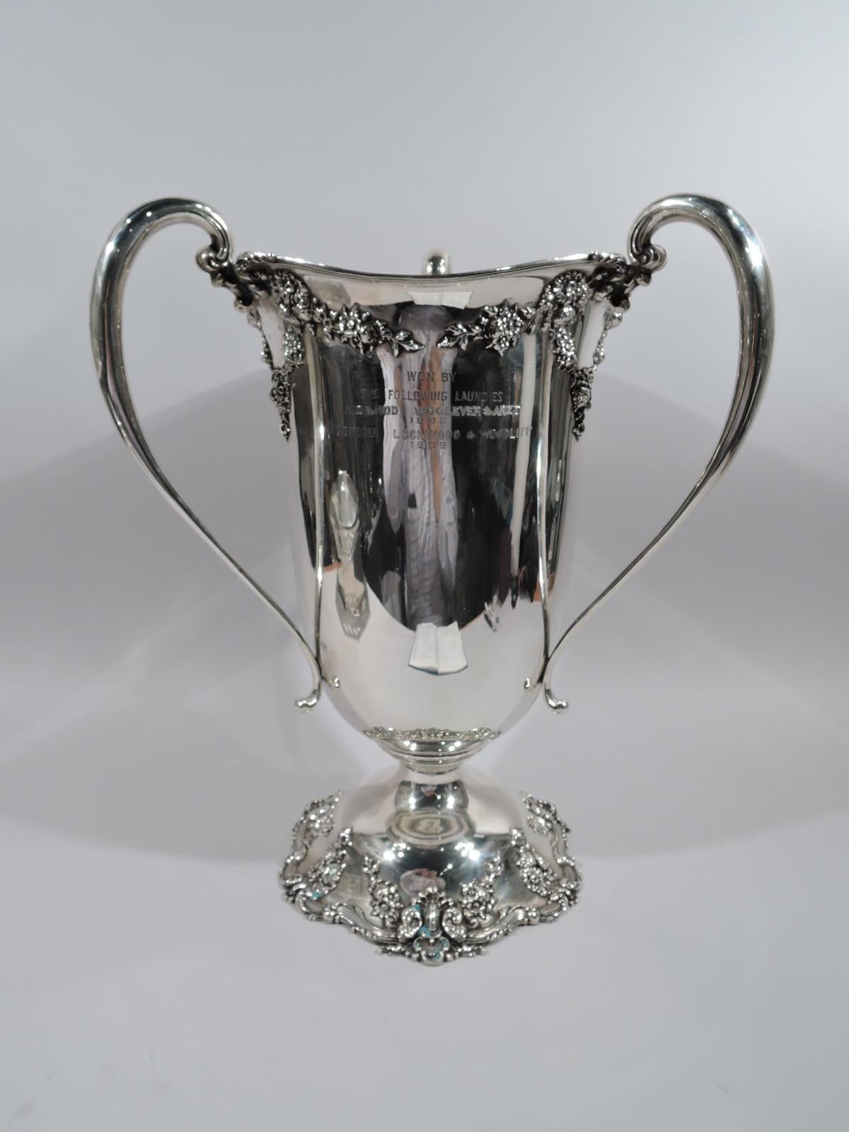 American Large Antique Edwardian Sterling Silver Boat Race Trophy Loving Cup