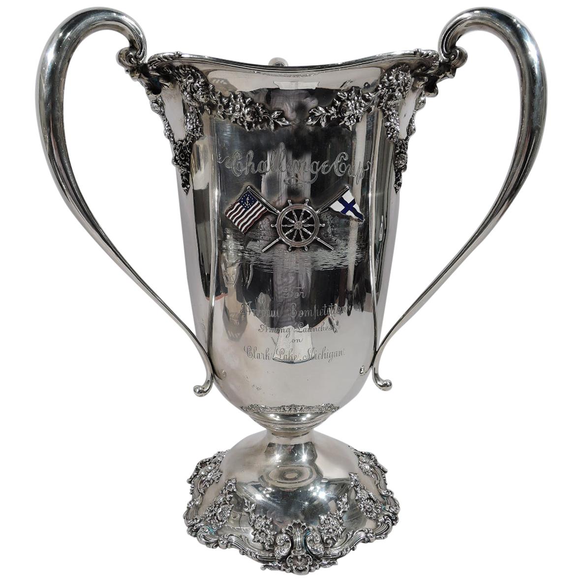 Large Antique Edwardian Sterling Silver Boat Race Trophy Loving Cup