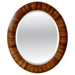 Large Antique Edwardian Zebra Wood Oval Mirror with Bevelled Glass