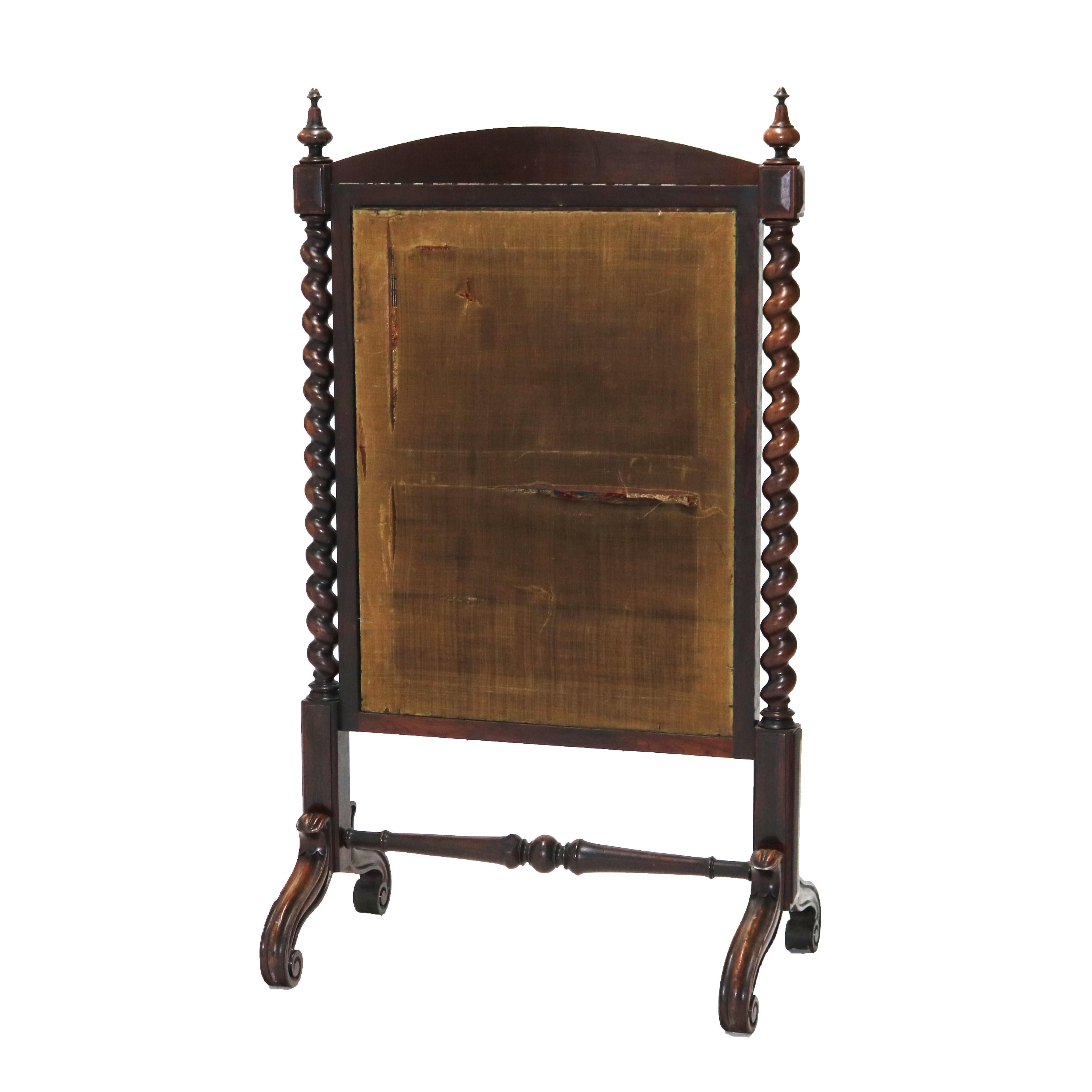 Grand écran de cheminée élisabéthain en bois de rose et tapisserie classique aux points d'aiguille en vente 6
