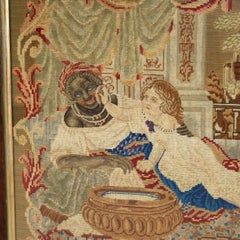 Grand écran de cheminée élisabéthain en bois de rose et tapisserie classique aux points d'aiguille