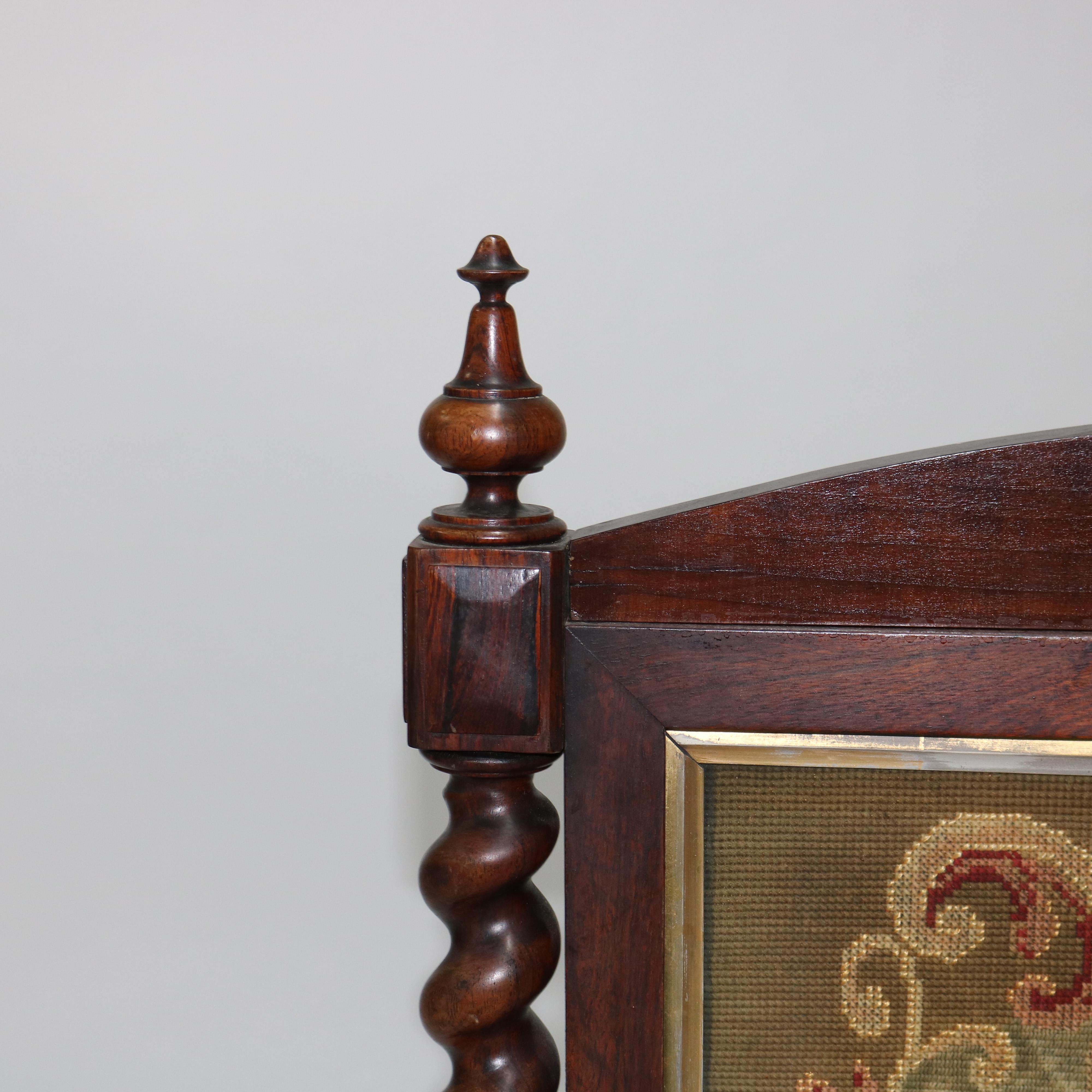 Grand écran de cheminée élisabéthain en bois de rose et tapisserie classique aux points d'aiguille en vente 2