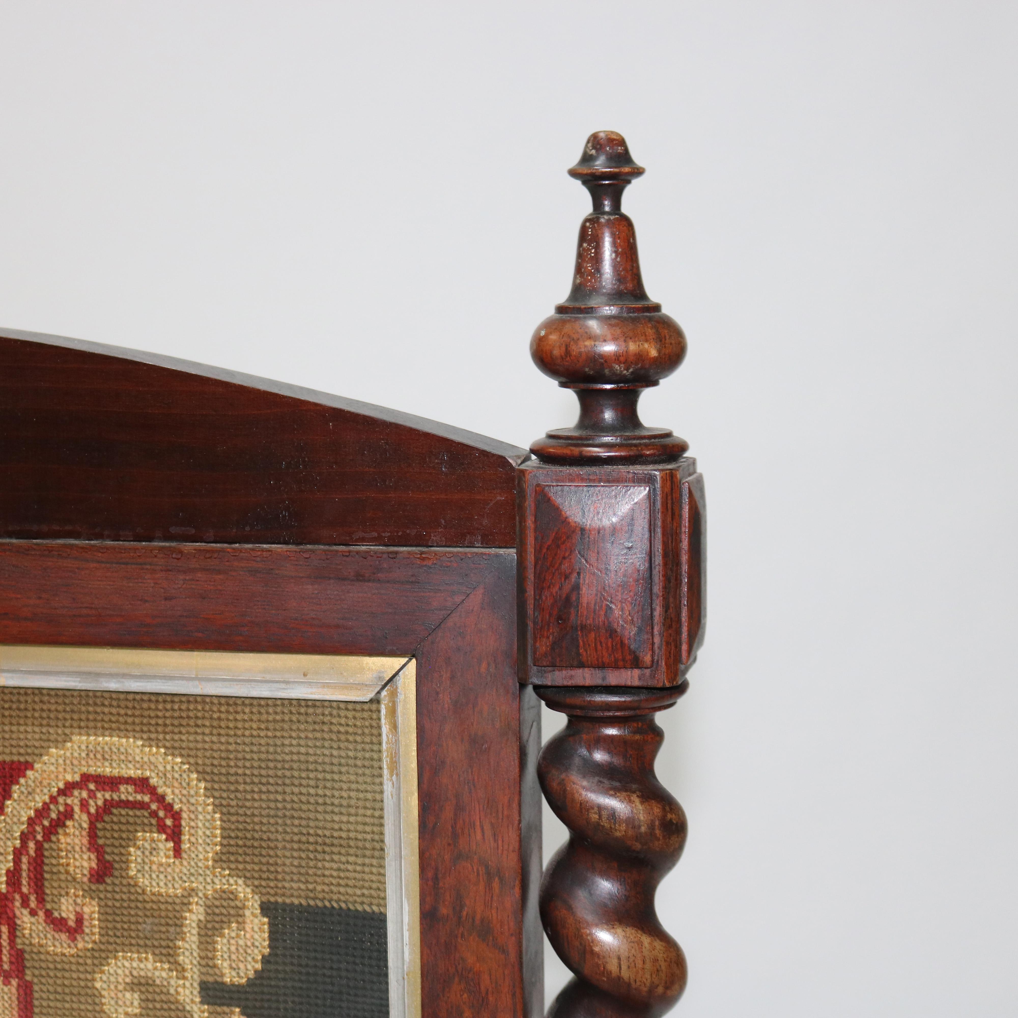Grand écran de cheminée élisabéthain en bois de rose et tapisserie classique aux points d'aiguille en vente 3