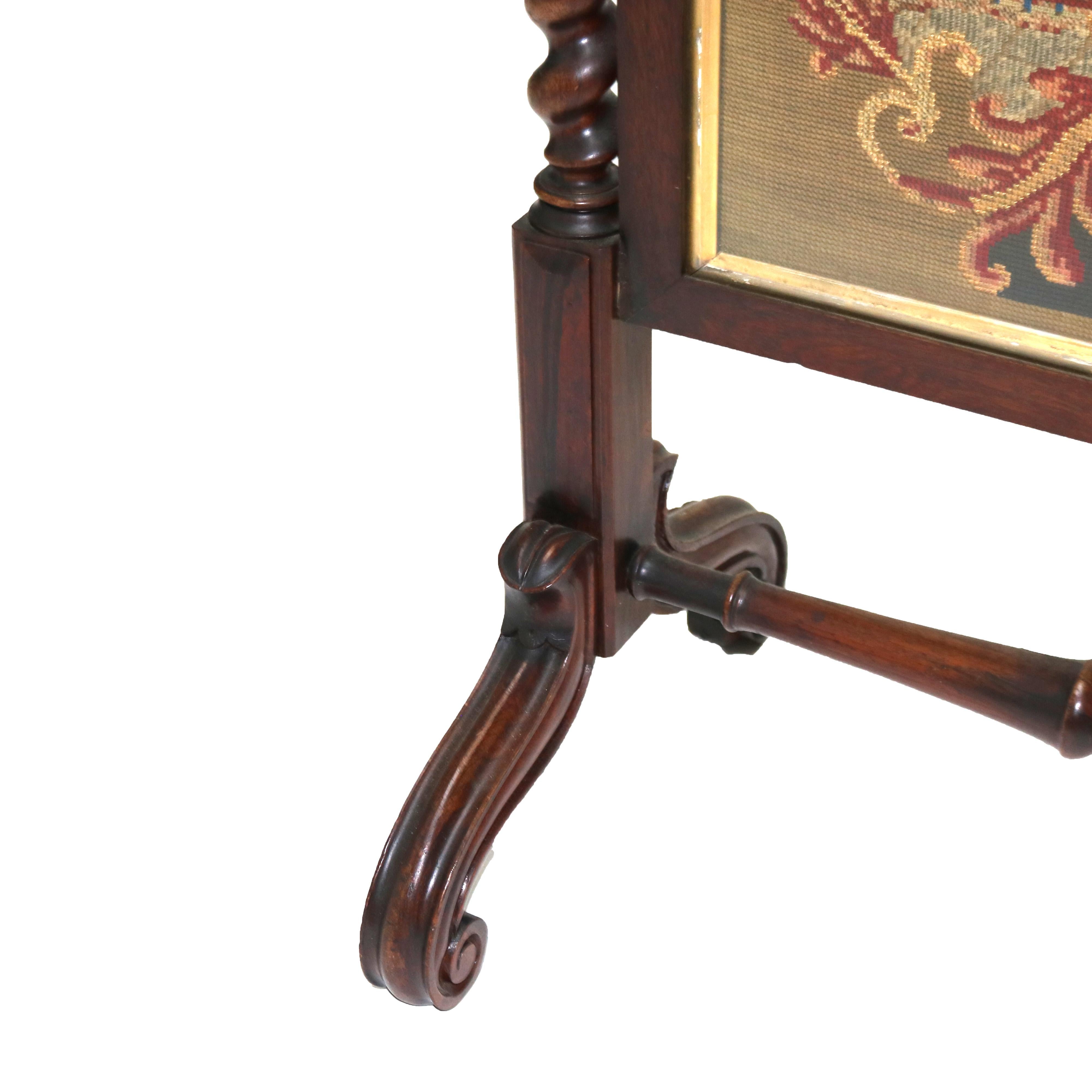 Grand écran de cheminée élisabéthain en bois de rose et tapisserie classique aux points d'aiguille en vente 4