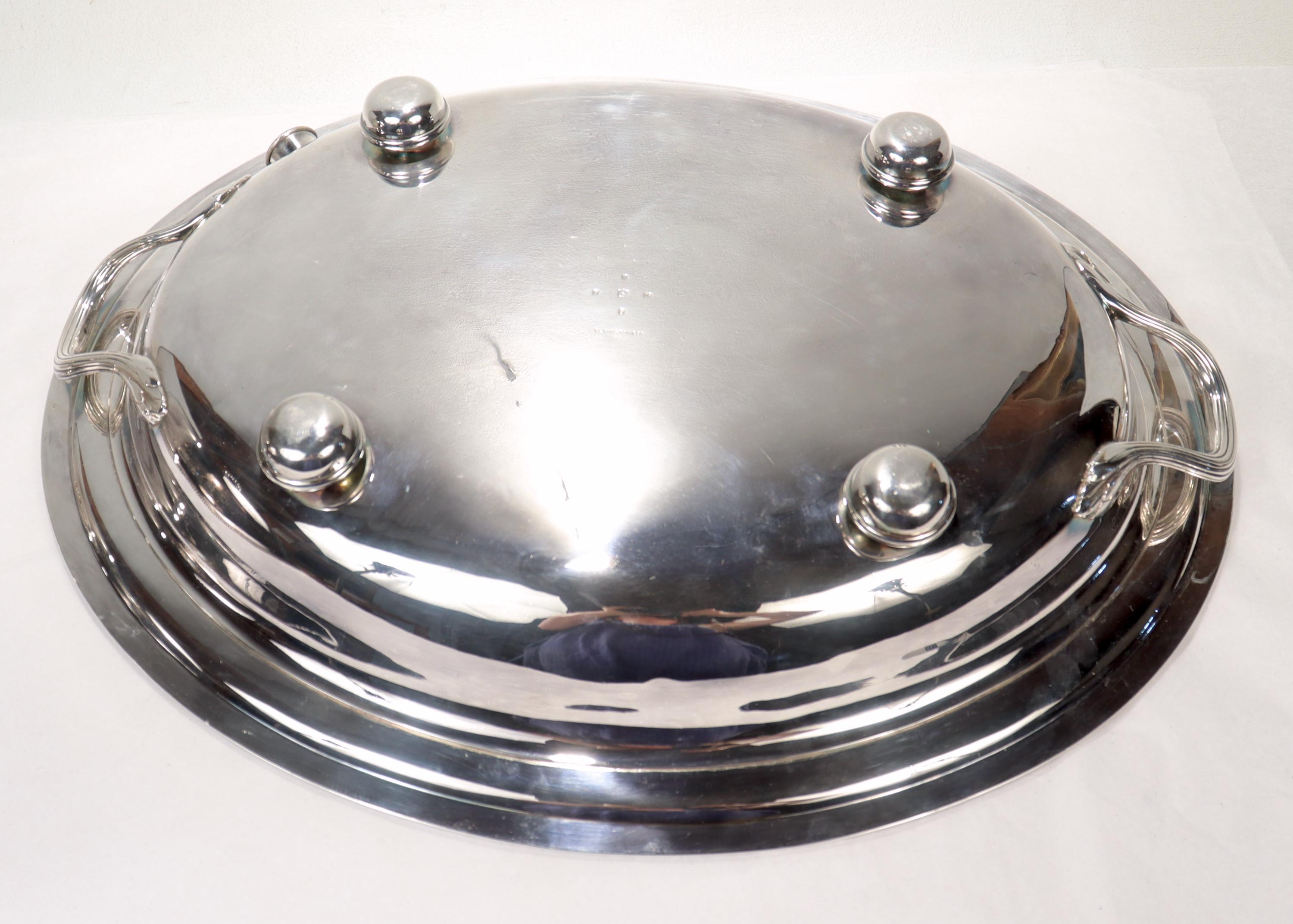 Large Antique Elkington & Co. Armorial Silver Plated Meat Platter & Cover / Dome 7