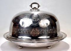 Large Antique Elkington & Co. Armorial Silver Plated Meat Platter & Cover / Dome