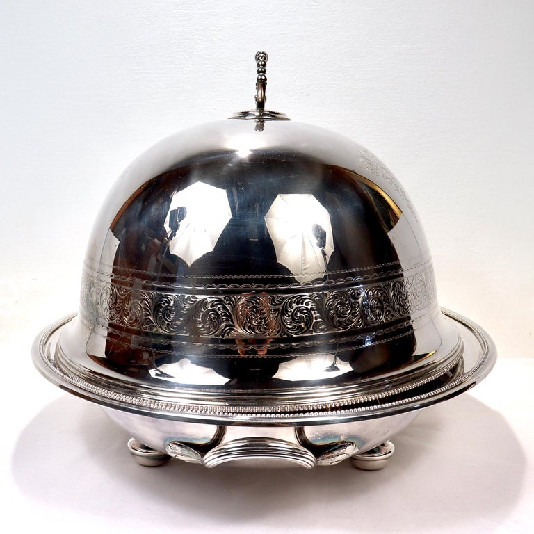 Large Antique Elkington and Co. Armorial Silver Plated Meat Platter and Cover / Dome at 1stDibs