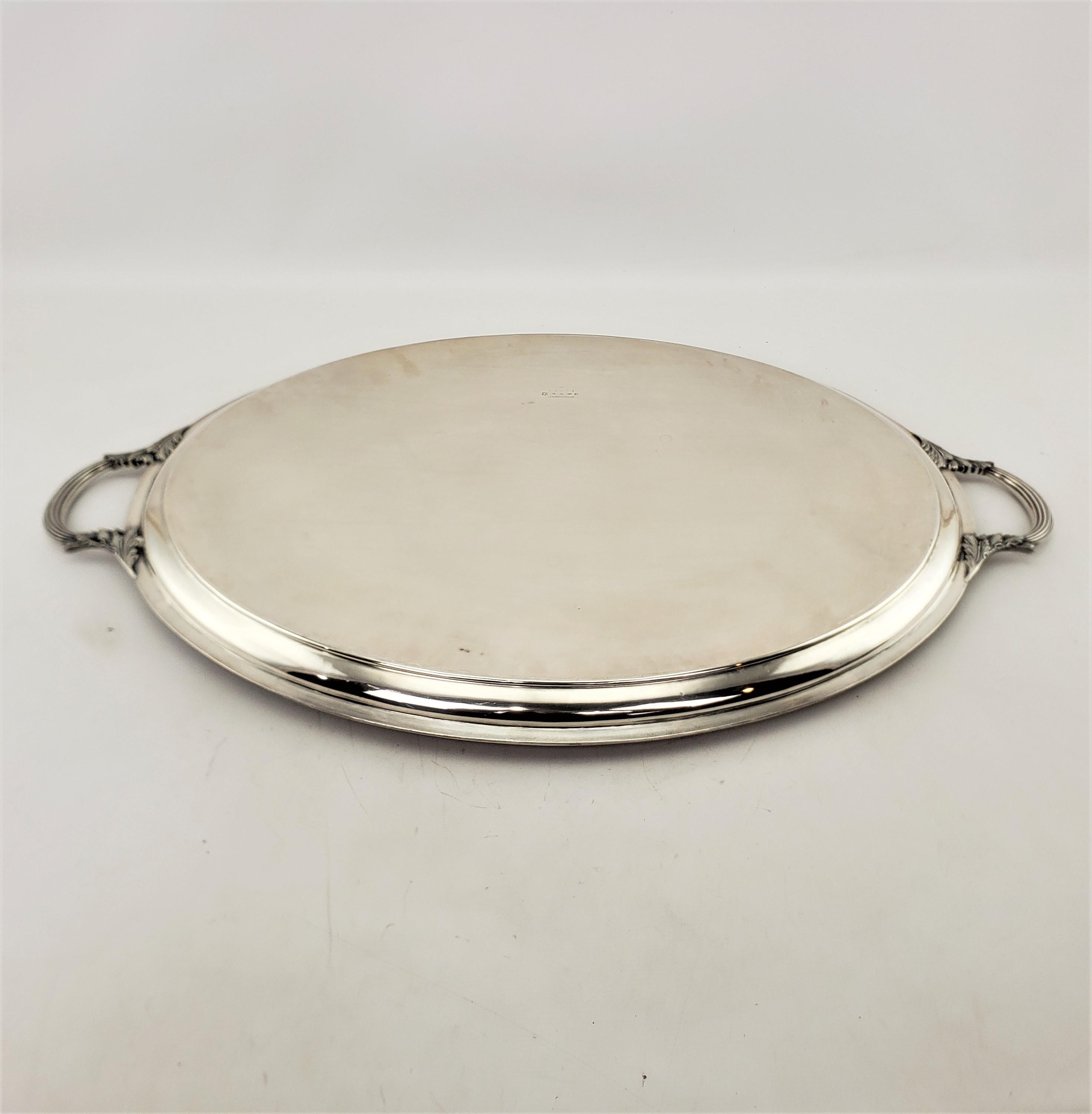 Large Antique Elkington Oval Silver Plated Serving Tray with Floral Engraving For Sale 7
