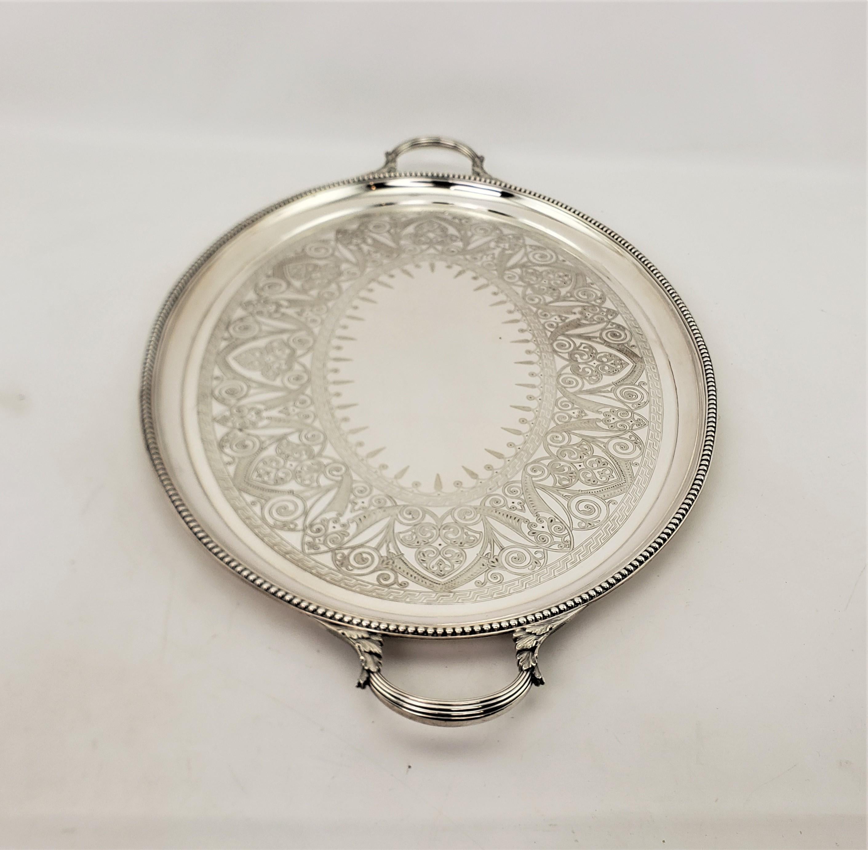 Large Antique Elkington Oval Silver Plated Serving Tray with Floral Engraving For Sale 2