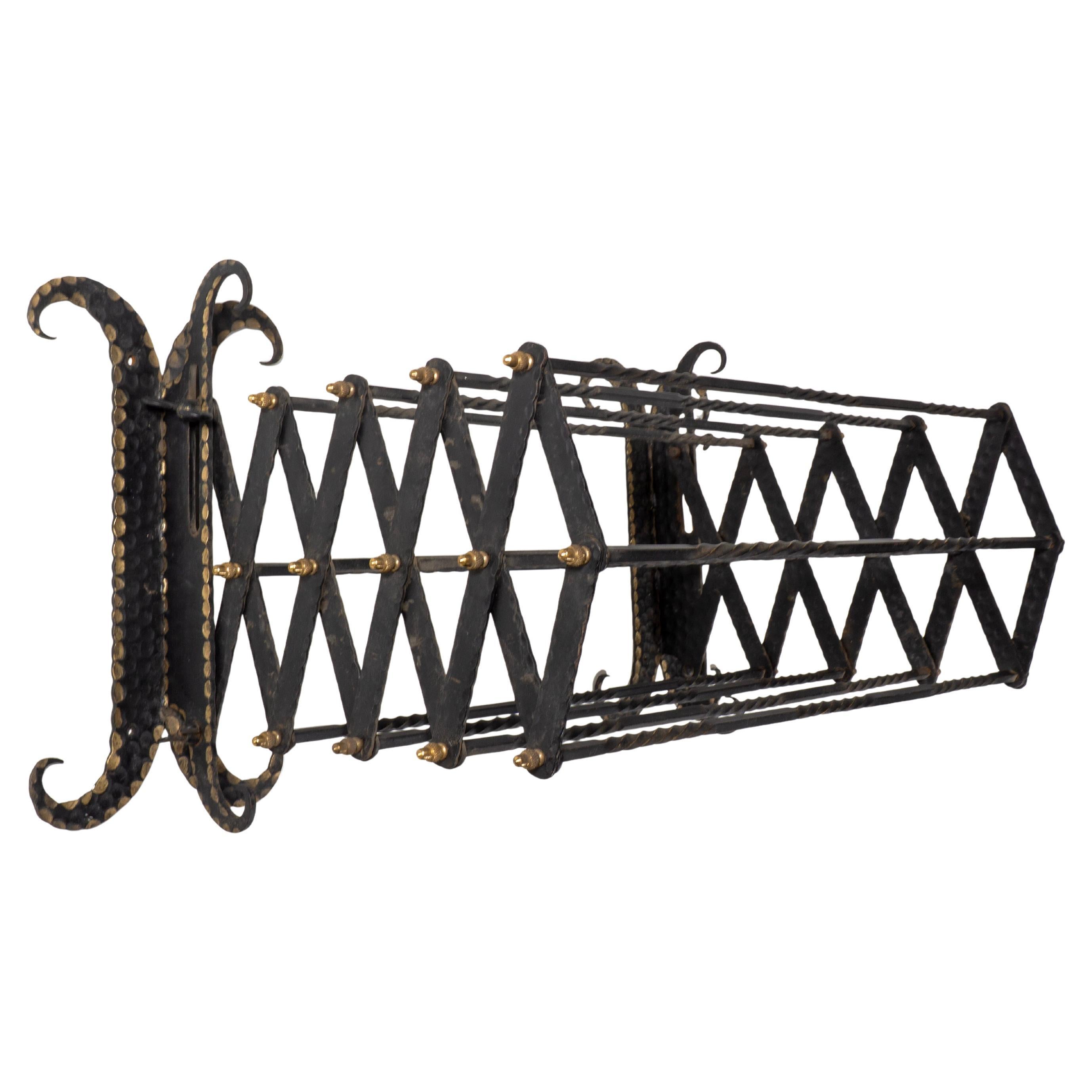Large Antique Embossed Iron & Brass Wall Mounted Laundry Herb Drying Rack, 1950s