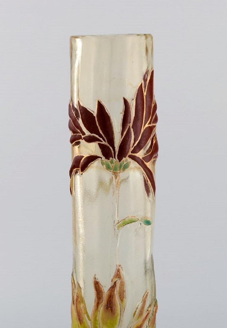 French Large Antique Emile Gallé Japanism Vase in Clear Frosted Art Glass, 1890s