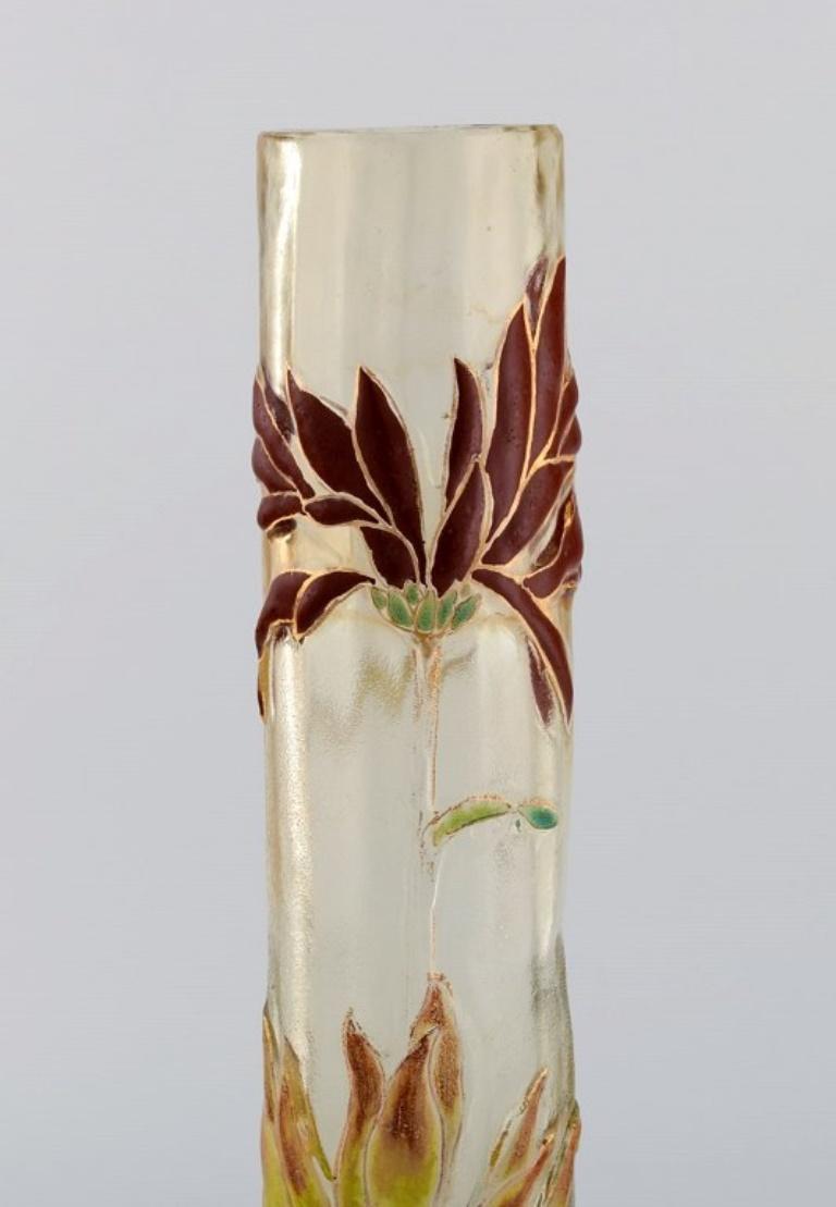 French Large antique Emile Gallé Japanism vase in clear frosted art glass.  For Sale