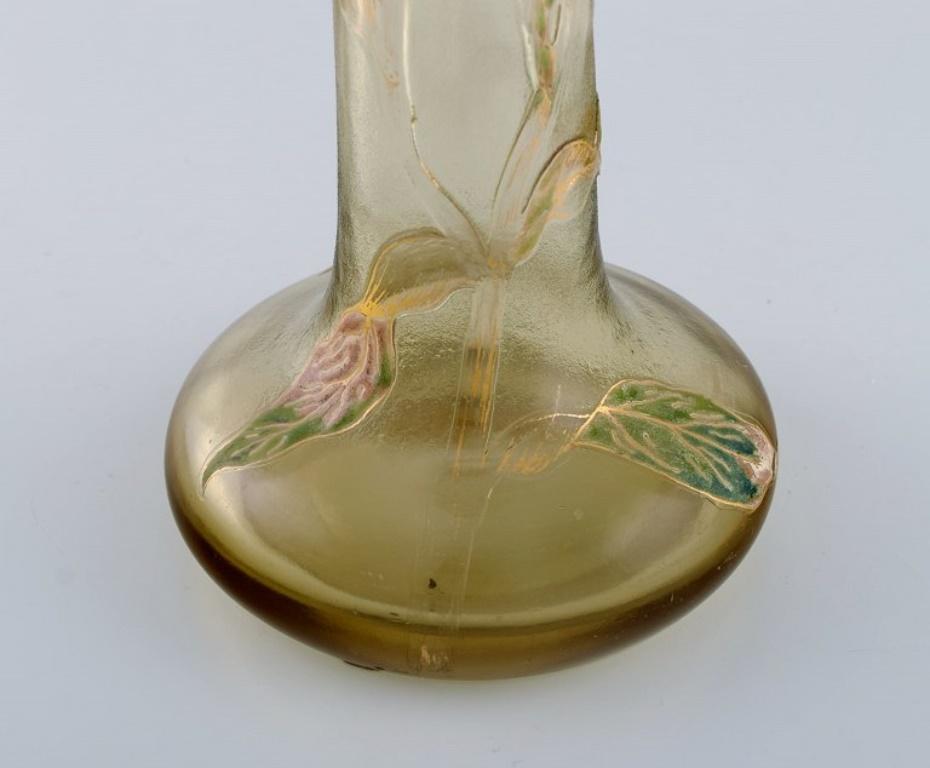 Late 19th Century Large antique Emile Gallé Japanism vase in clear frosted art glass.  For Sale