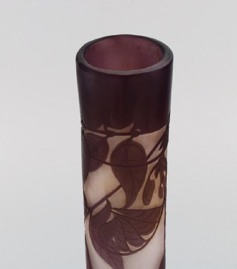 20th Century Large Antique Emile Gallé Vase in Frosted and Purple Art Glass, Early 20th C For Sale