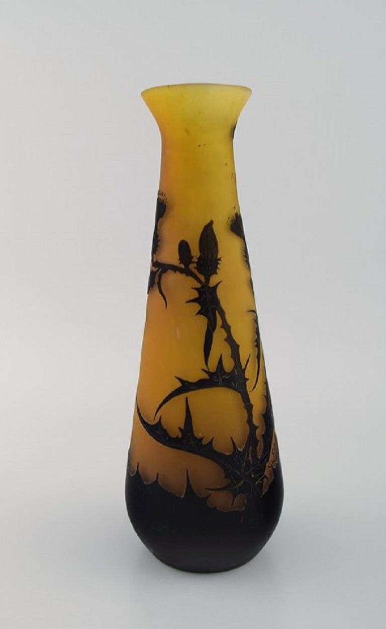 Art Nouveau Large Antique Emile Gallé Vase in Yellow and Black Art Glass, Rare Model