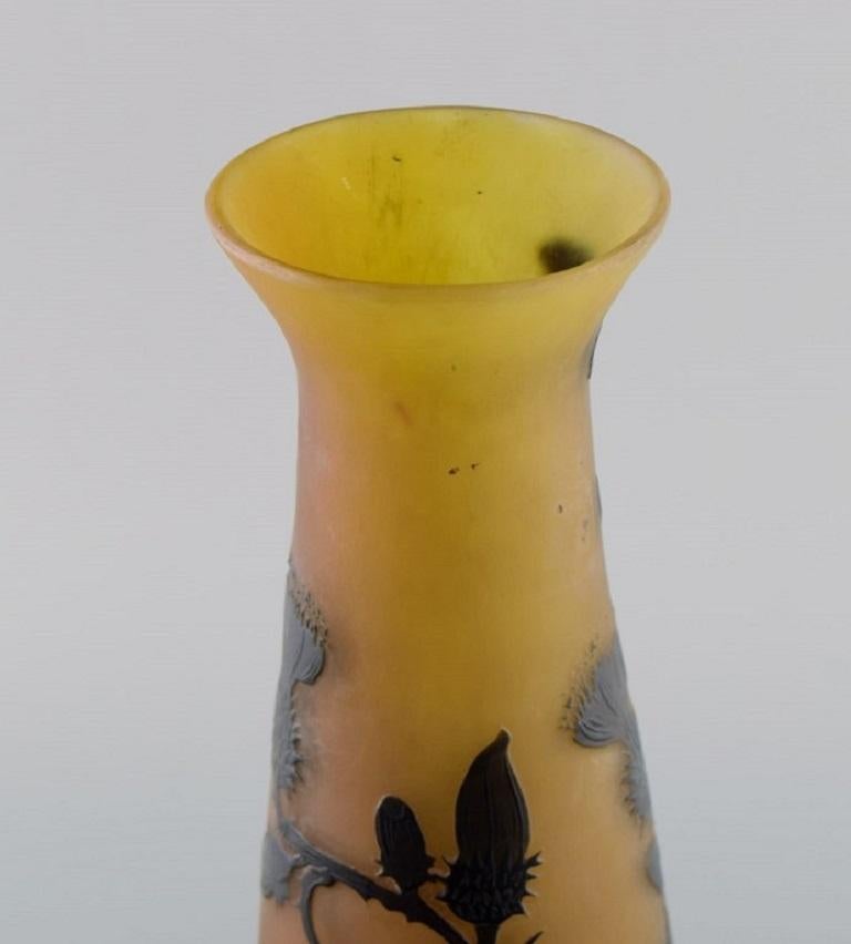 French Large Antique Emile Gallé Vase in Yellow and Black Art Glass, Rare Model