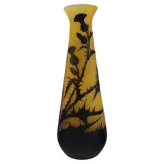 Large Antique Emile Gallé Vase in Yellow and Black Art Glass, Rare Model