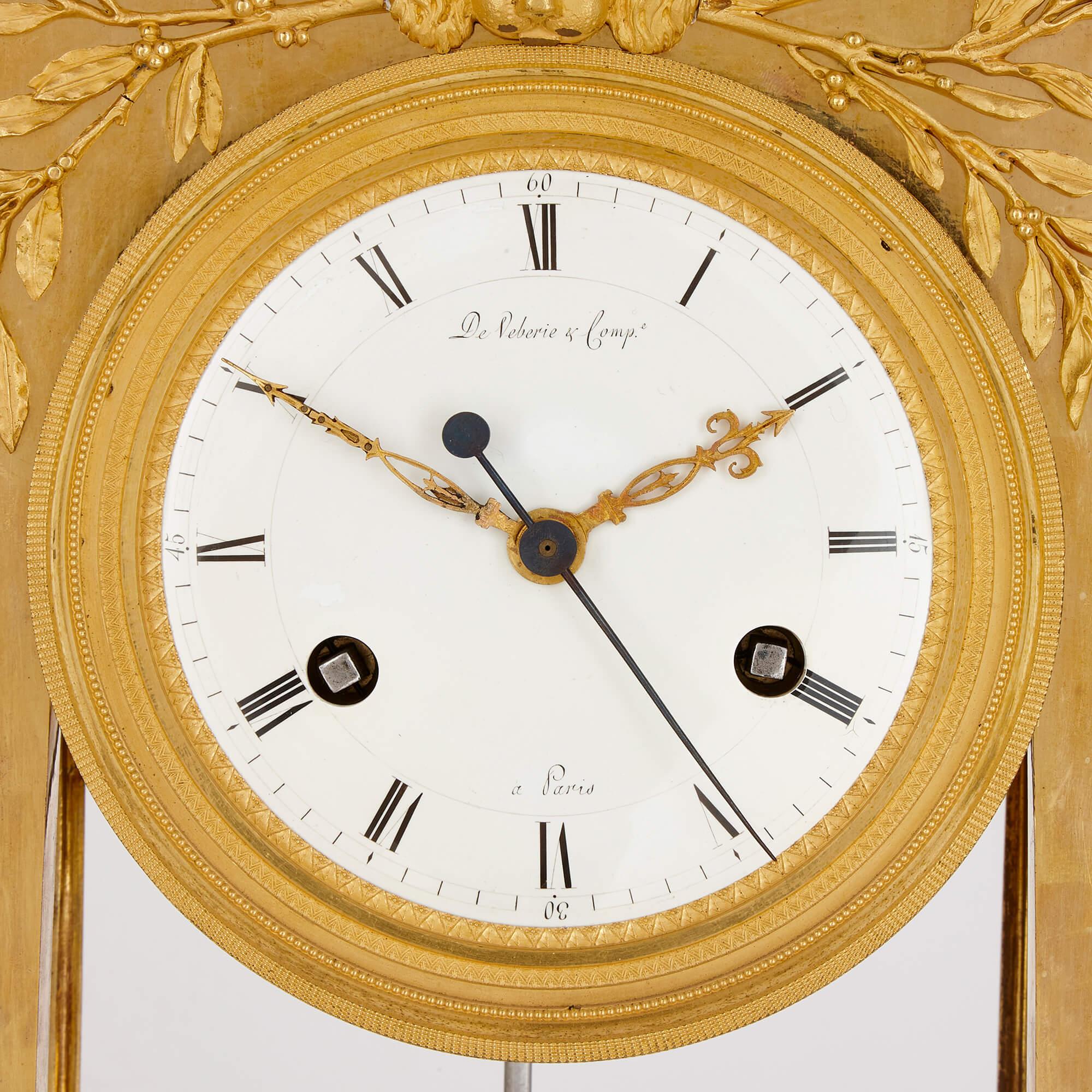 French Large Antique Empire Period Gilt-Bronze Mantel Clock by Deverberie For Sale