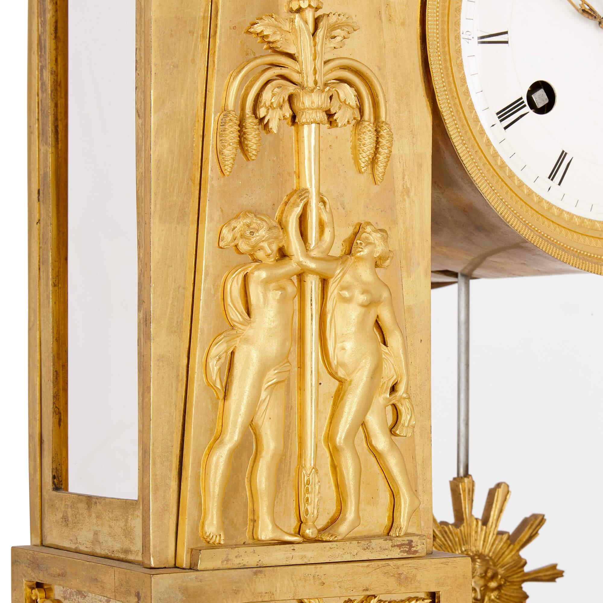 Large Antique Empire Period Gilt-Bronze Mantel Clock by Deverberie In Excellent Condition For Sale In London, GB