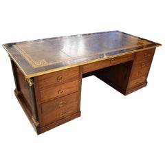 Large Vintage Empire Style Calamander Wood Desk Leather Insert Top